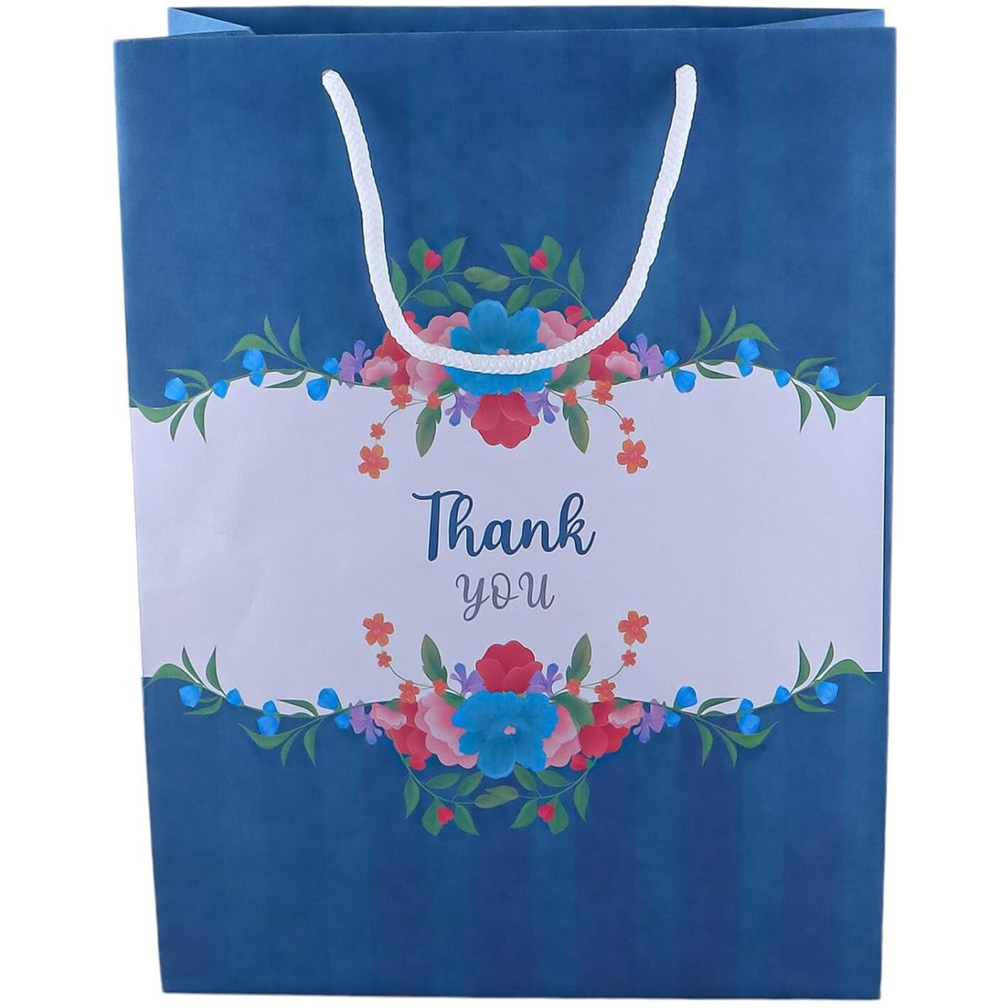 Amit Marketing Floral Pattern Thank You Paper Bags With Handle I Kraft Virgin Colorful White Paper Carry Bag I For Return Gifting Shopping Boutique Retail Wedding Birthday Baby Shower - 9X4X12 Inch (30 Pcs)