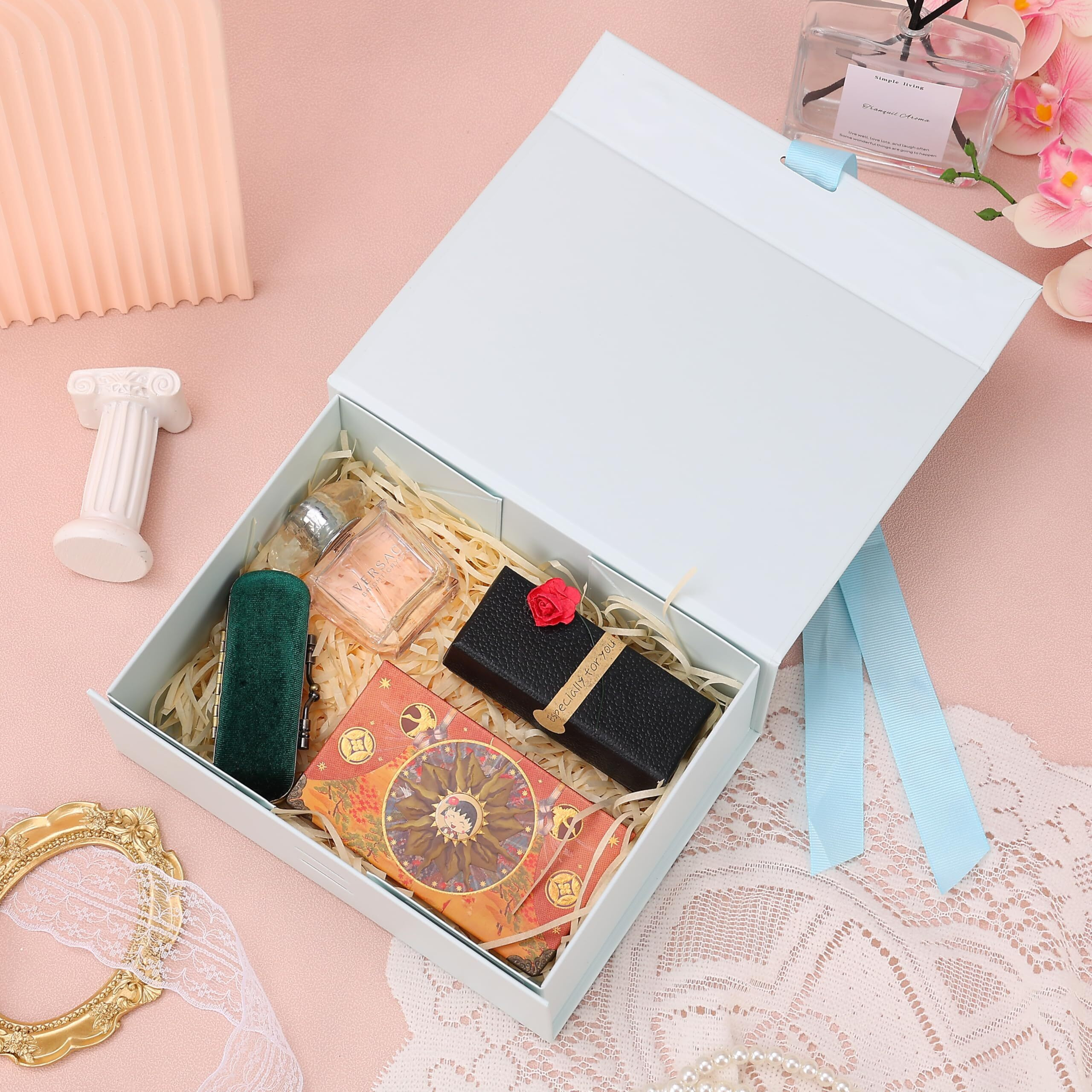 Home Elements Decorative Luxury Gift Box With Ribbon For Packaging Multipurpose Gift Hampers Foldable Gift Packing Boxes Perfect For Presents Diwali Christmas Wedding Birthdays Special Occasions(Blue)