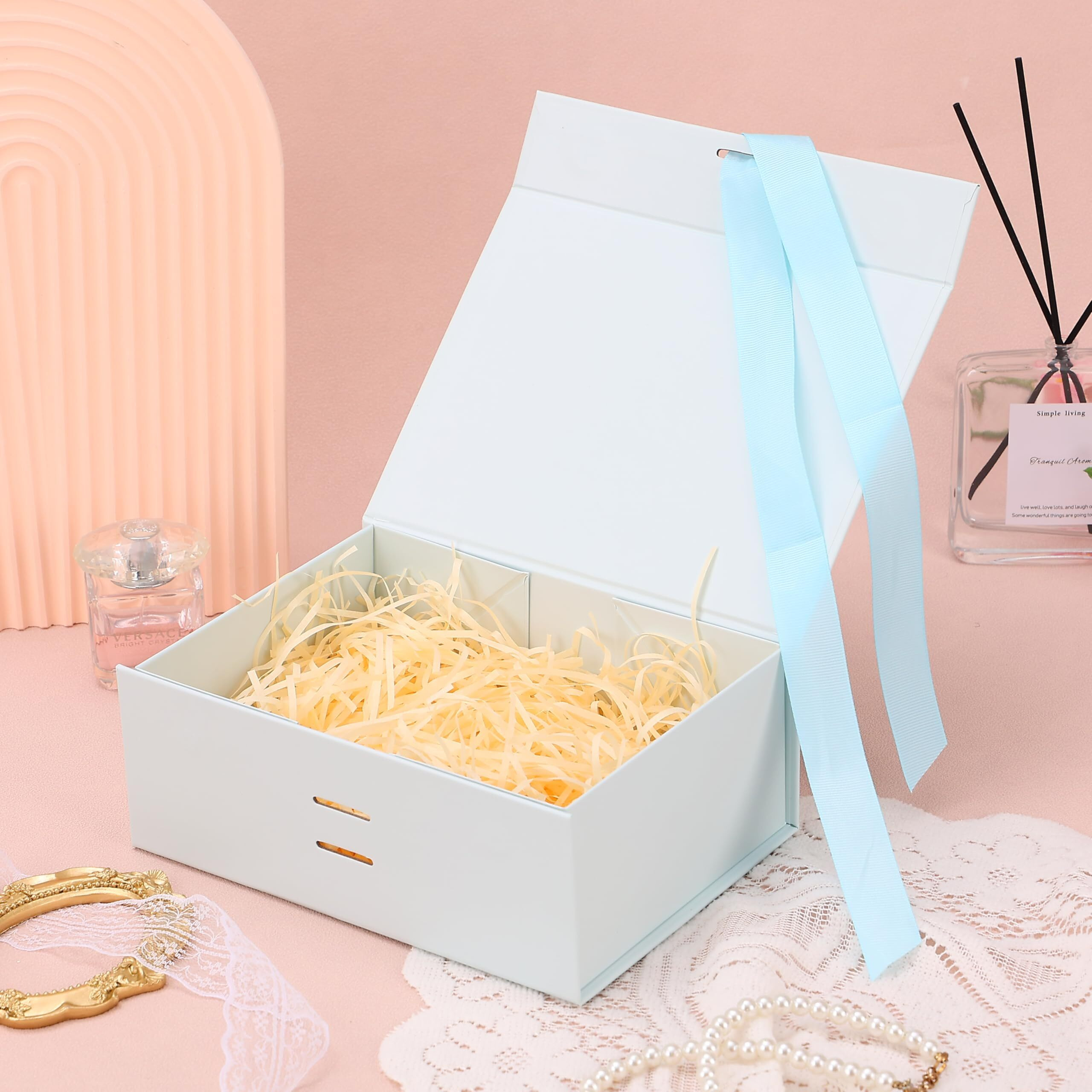 Home Elements Decorative Luxury Gift Box With Ribbon For Packaging Multipurpose Gift Hampers Foldable Gift Packing Boxes Perfect For Presents Diwali Christmas Wedding Birthdays Special Occasions(Blue)