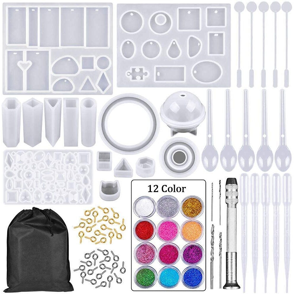 Hasthip  Resin Casting Mold Kit Resin Art Kit With Moulds Silicone Mold Making Jewelry Pendant Mould Craft Diy Set Mould For Art,Christmas Gifts(94 Pcs),White1