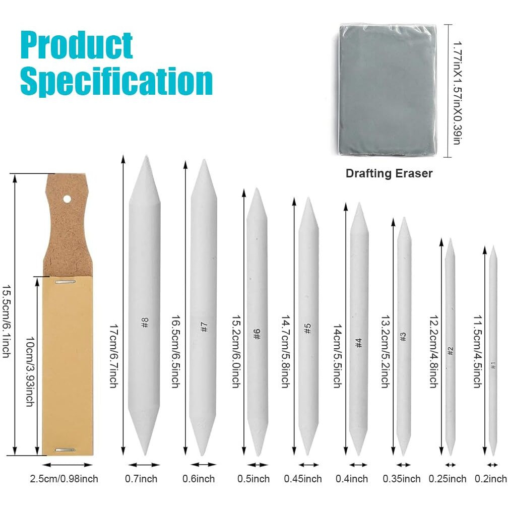 Hasthip 22Pcs Sketching Kit - Including 16 Blending Stumps Set With 2 Sandpaper Pencil Sharpeners, 1 Pencil Extension Tool, 2 Erasers & 1 Felt Bag For Student Sketch Drawing Accessories
