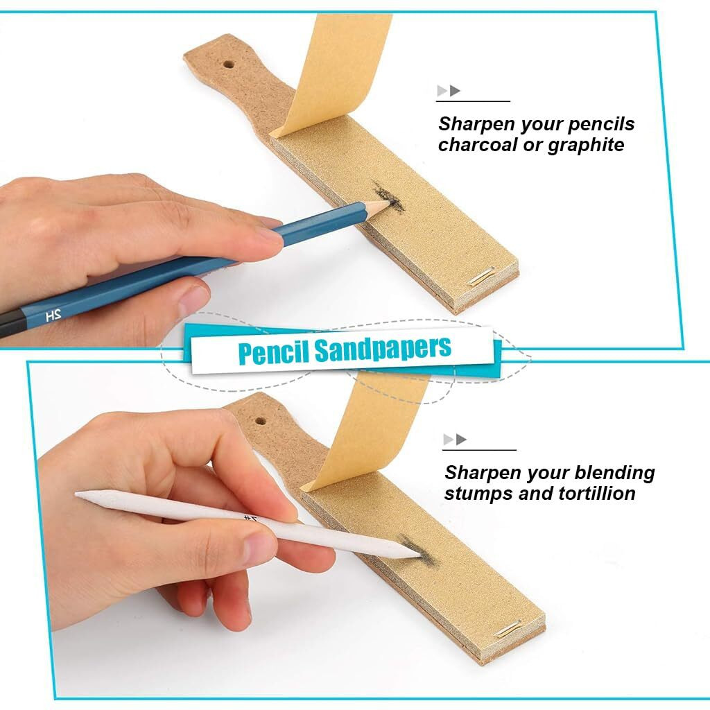 Hasthip 22Pcs Sketching Kit - Including 16 Blending Stumps Set With 2 Sandpaper Pencil Sharpeners, 1 Pencil Extension Tool, 2 Erasers & 1 Felt Bag For Student Sketch Drawing Accessories