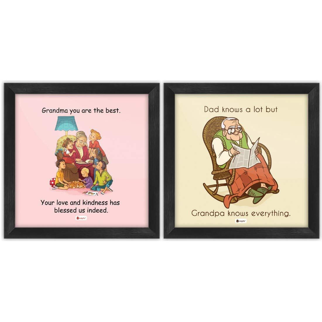 Indigifts Grandparents Granddad & Grandmom Quote Printed Poster Frame 6X6 Inches Set Of 2 | Gift For Grandfather-Grandmother-Grandpa-Grandmaa-Birtthday