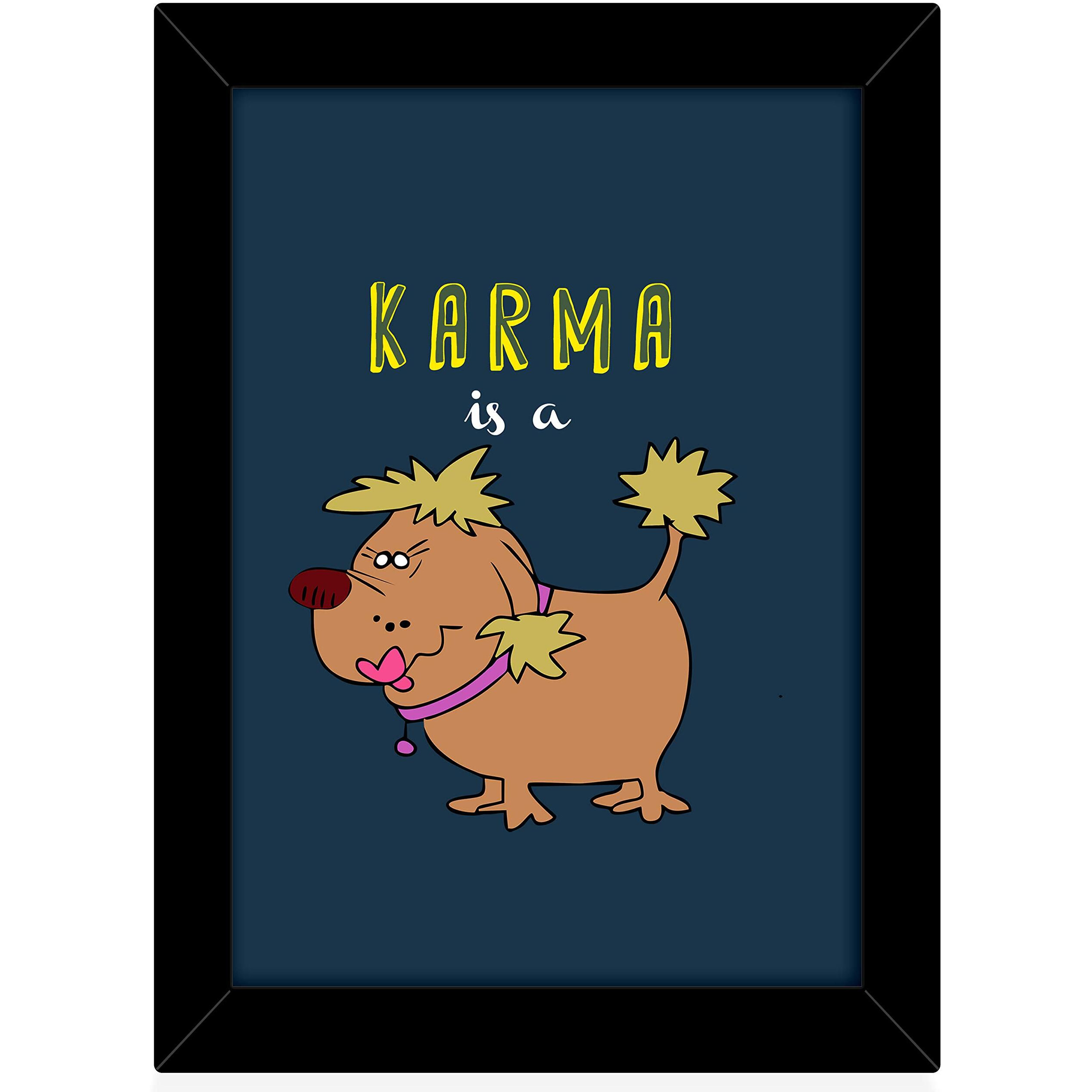 Tied Ribbons Karma Humour, Funny Wall Decorative Framed Poster For Home Decor (Beech Wood, Multicolour)