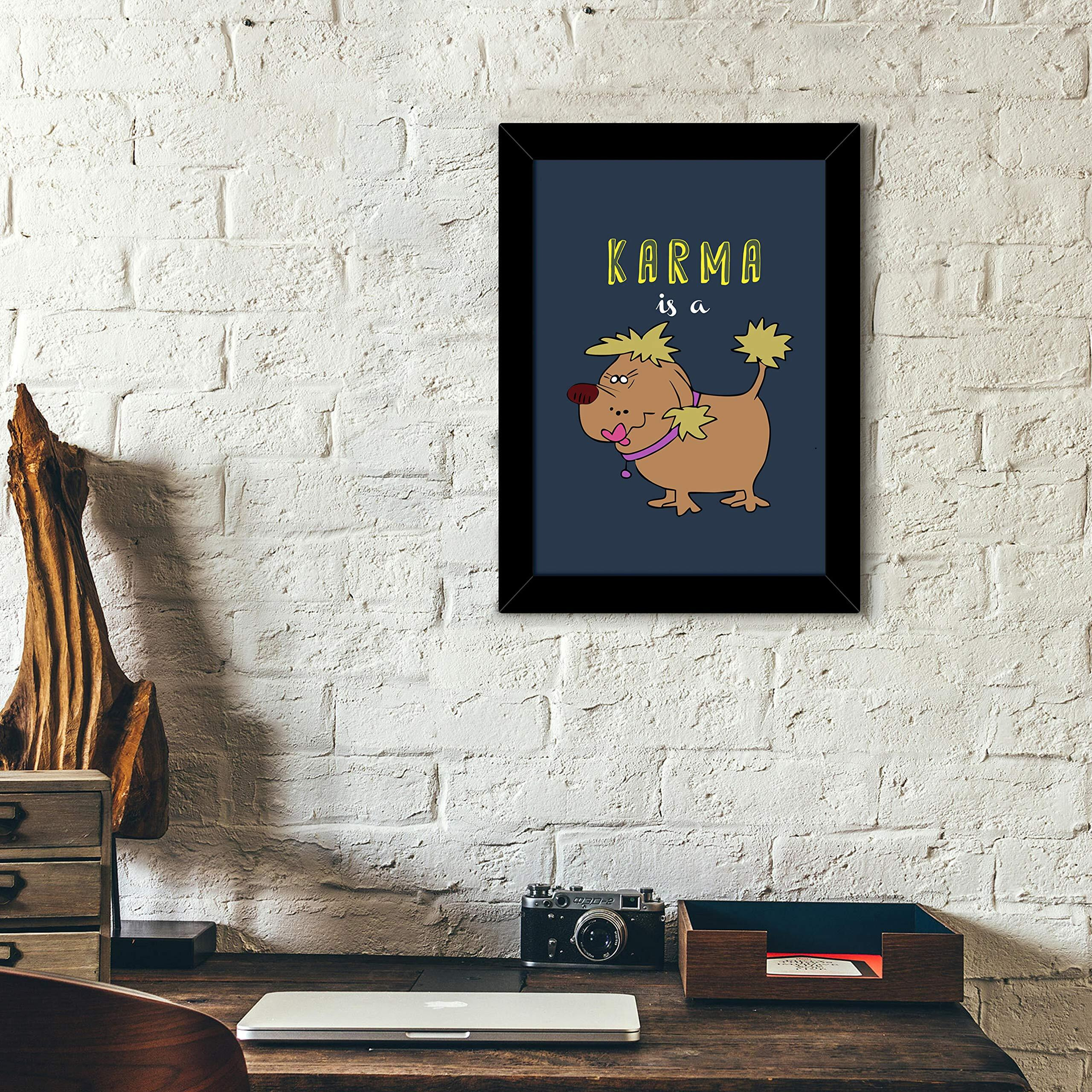 Tied Ribbons Karma Humour, Funny Wall Decorative Framed Poster For Home Decor (Beech Wood, Multicolour)