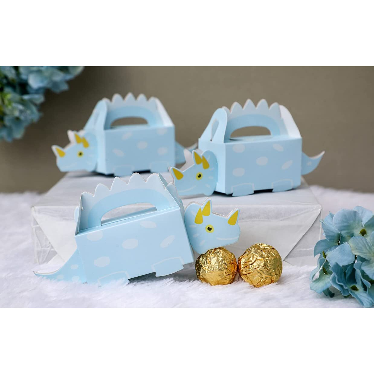 Satyam Kraft 20 Pcs Dinosaur Theme Folding Gift Boxes  Paper Storage Box For Chocolate, Dry Fruits, Return Gifts, Birthday, Wedding, Engagement Party Favors (Pack Of 20, Sky Blue)
