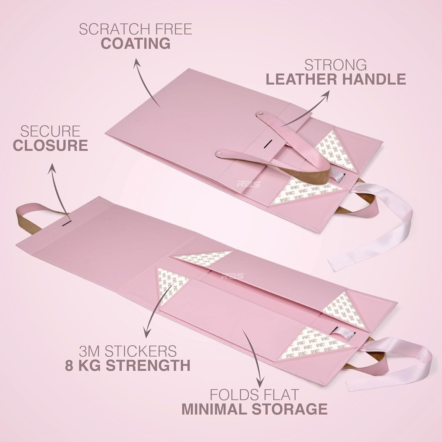 Rbs - Medium Luxury Leather Handle Gift Box (26 X 26 X 10Cm) Gift Boxes For Packaging With Ribbon Closure Gift Packing Box Holds Up To 8Kg Gift Boxes For Gifting Multipurpose Gift Box (Pink Leather)
