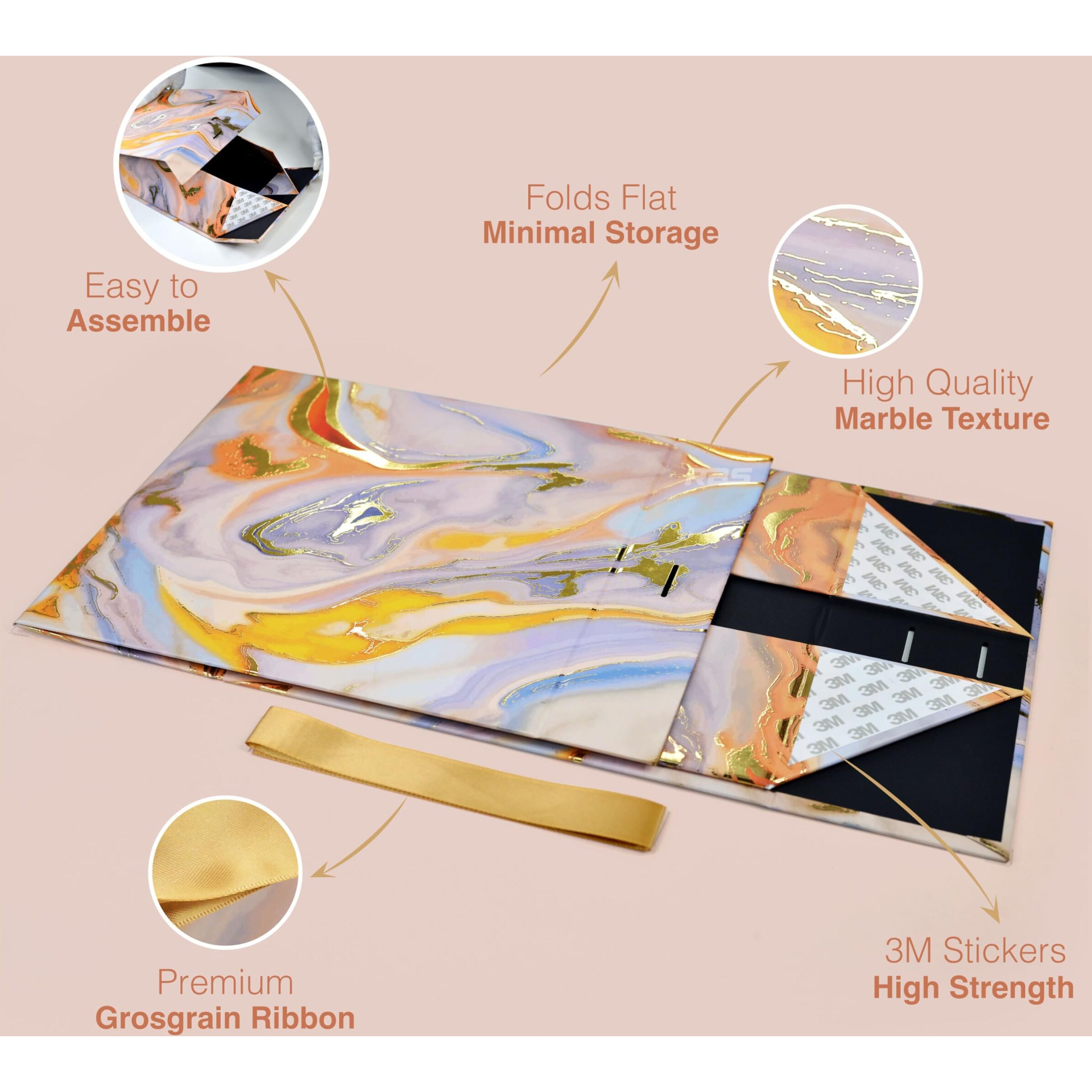 Rbs- Medium Gift Box (26X26X10Cm) Decorative Gift Box For Packing Multipurpose Gift Hampers (1 Pack) Gift Boxes Empty Holds Upto (8Kg) Foldable Hamper Boxes (Marble Magic)