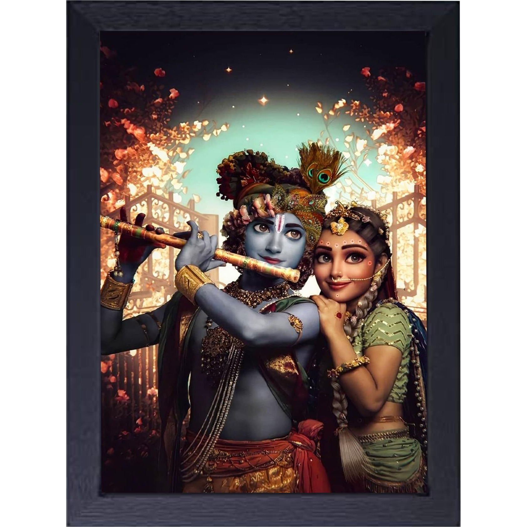Jadoun Radha Krishna Ji Wooden Photo Frame Pooja Room - Size 8X12 Inchse