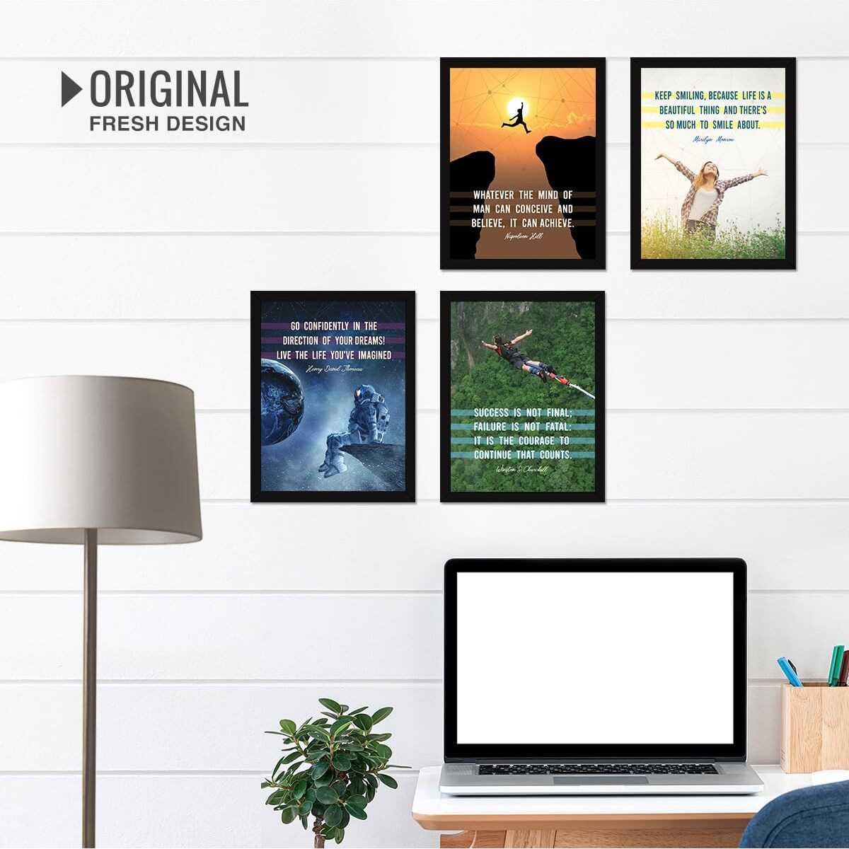 Chaka Chaundh - Motivational Quote Frames - Inspirational Wall Quotes For Office, Student, Study Room - (14 X 11 Inches - Set Of 4) (Image Typography - Set Of 4 - (14 X 11 Inches))