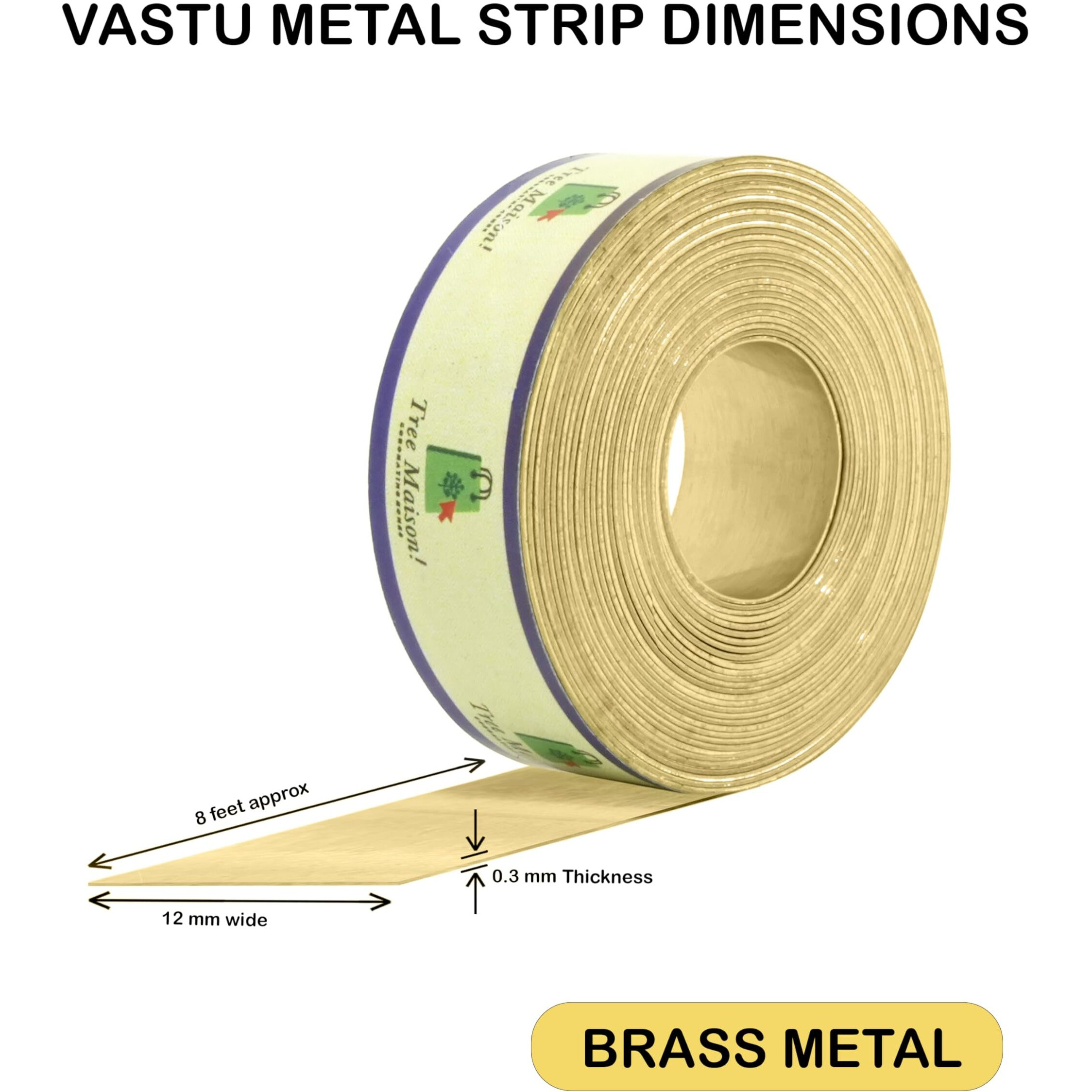 Tree Maison Coronating Homes Brass Strip | 0.5 Inch | Pack Of 2 | Brass Strip For Vastu | Vastu Strip Remedy | Width-12Mm, Thickness-0.3Mm, Length-8 Feet Approx