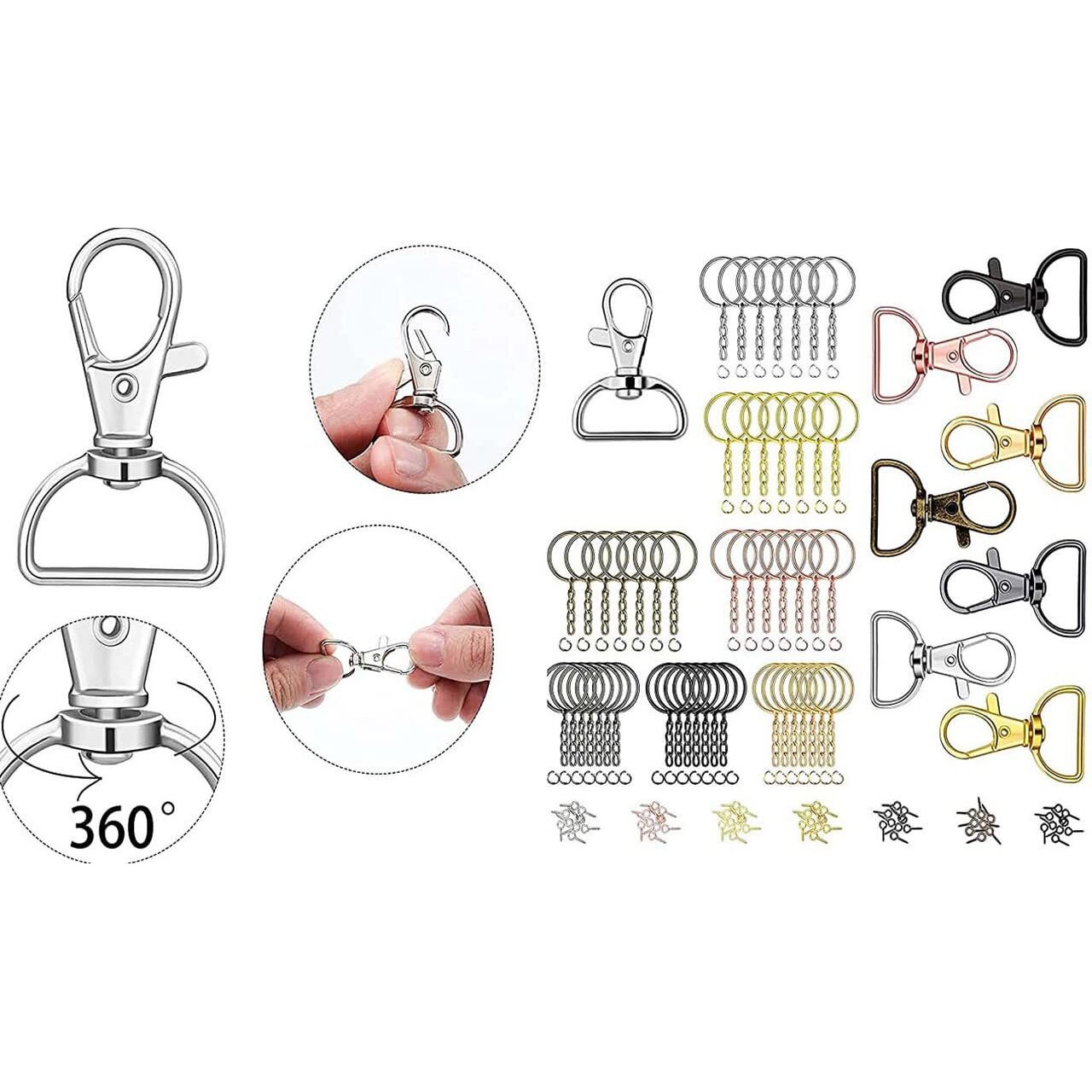 Diy Crafts Pack Of 15 Pcs, Silver, Metal Lobster Claw Clasps 360Swivel Trigger Snap Hooks By Swivel Clasps With D Ring (D (Pack Of 15 Pcs, Silver)