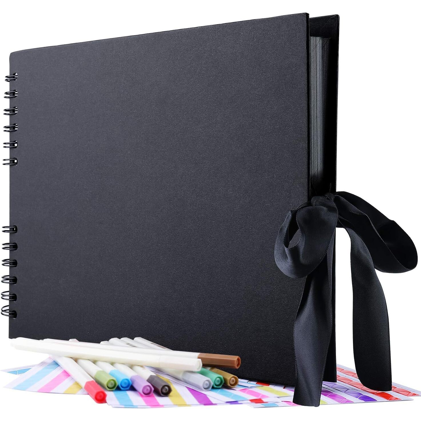 Atiramaniya Diy Scrapbook Album Black Spiral Photo Book For A4 Couple Special, Anniversary & Family Memories With Graduations/Memory Photo Album Color Stickers, Color Pen, 80-Page/40 Sheet, Medium