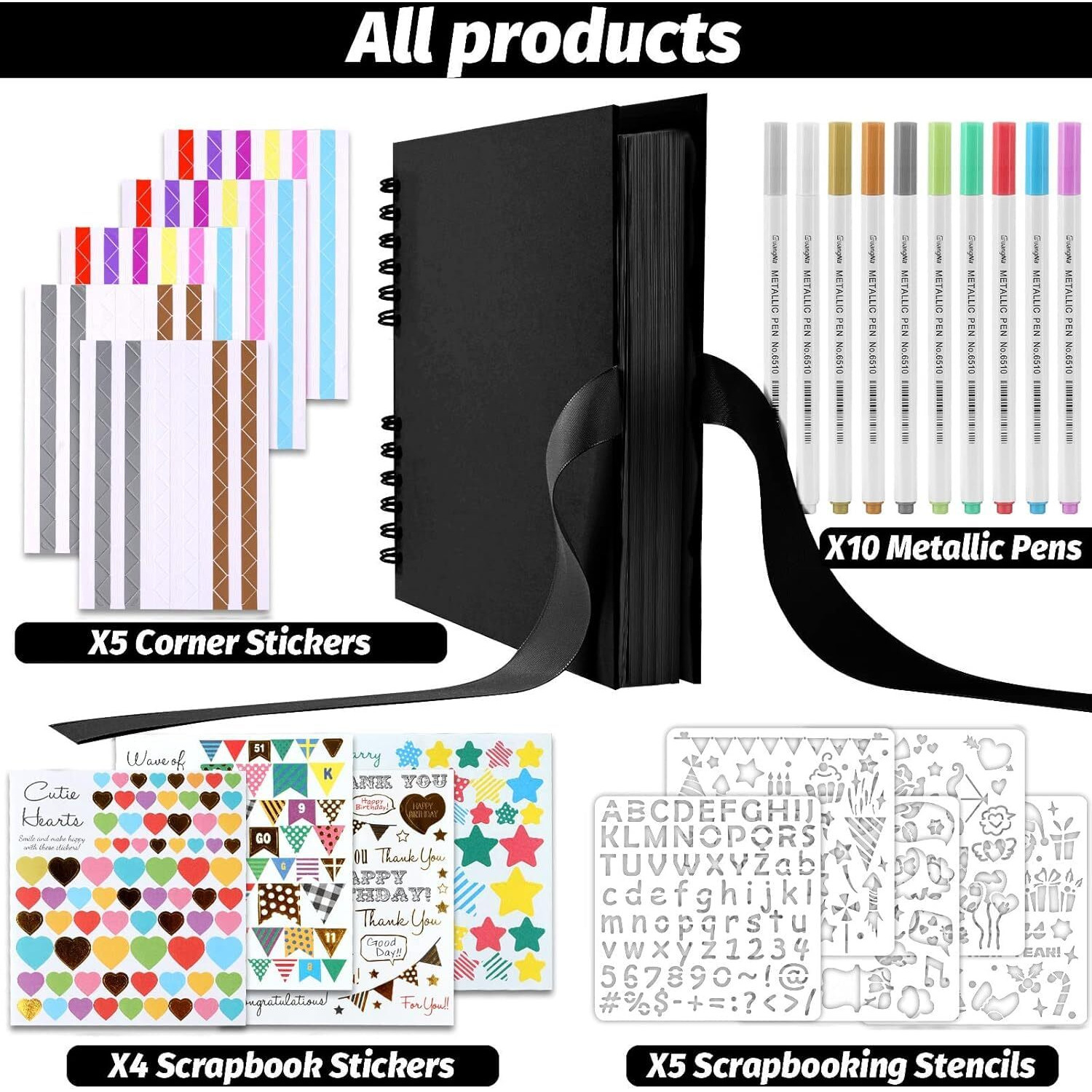 Atiramaniya Diy Scrapbook Album Black Spiral Photo Book For A4 Couple Special, Anniversary & Family Memories With Graduations/Memory Photo Album Color Stickers, Color Pen, 80-Page/40 Sheet, Medium