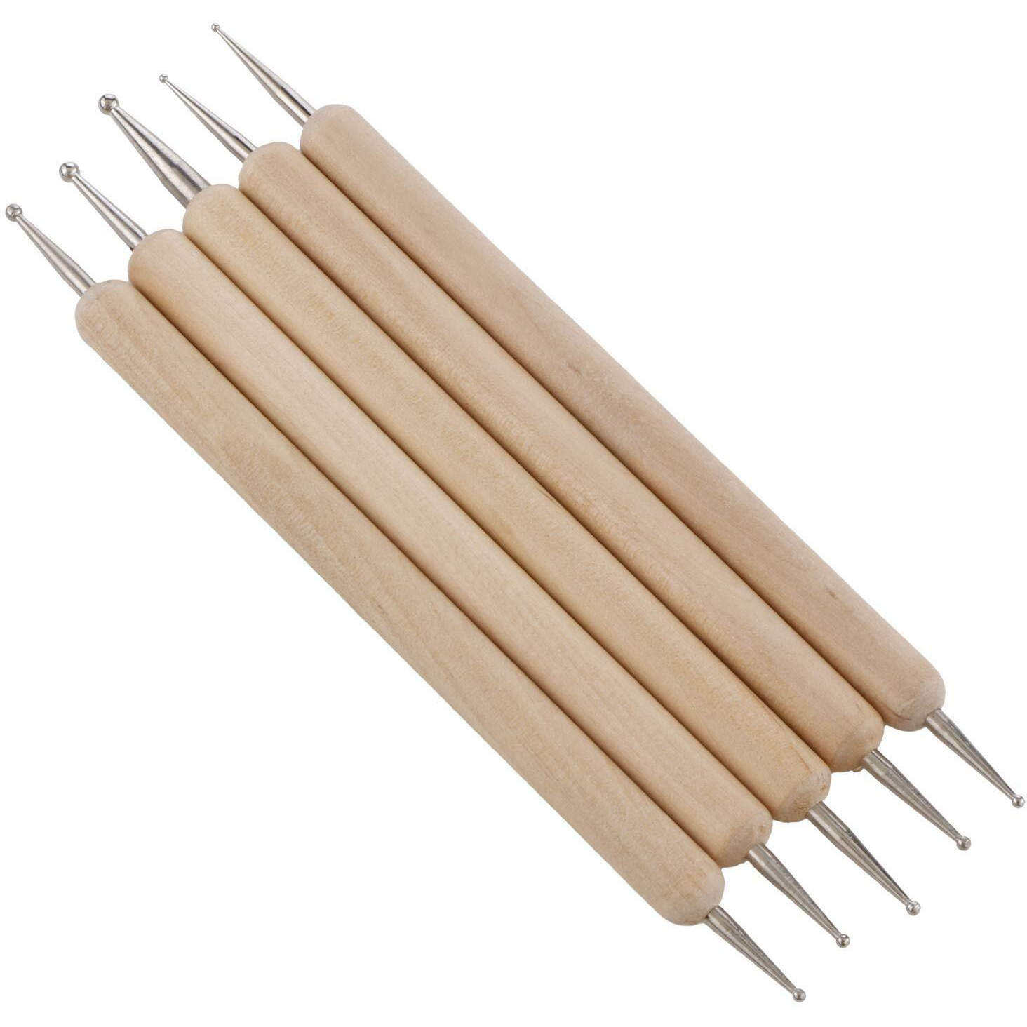 Jividri Art 5 Pcs Double Ended Stainless Steel Ball Stylus Wooden Tool Set For Clay, Pottery, Ceramic