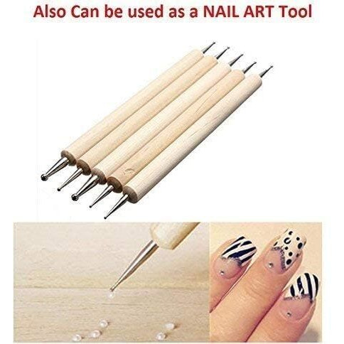 Jividri Art 5 Pcs Double Ended Stainless Steel Ball Stylus Wooden Tool Set For Clay, Pottery, Ceramic