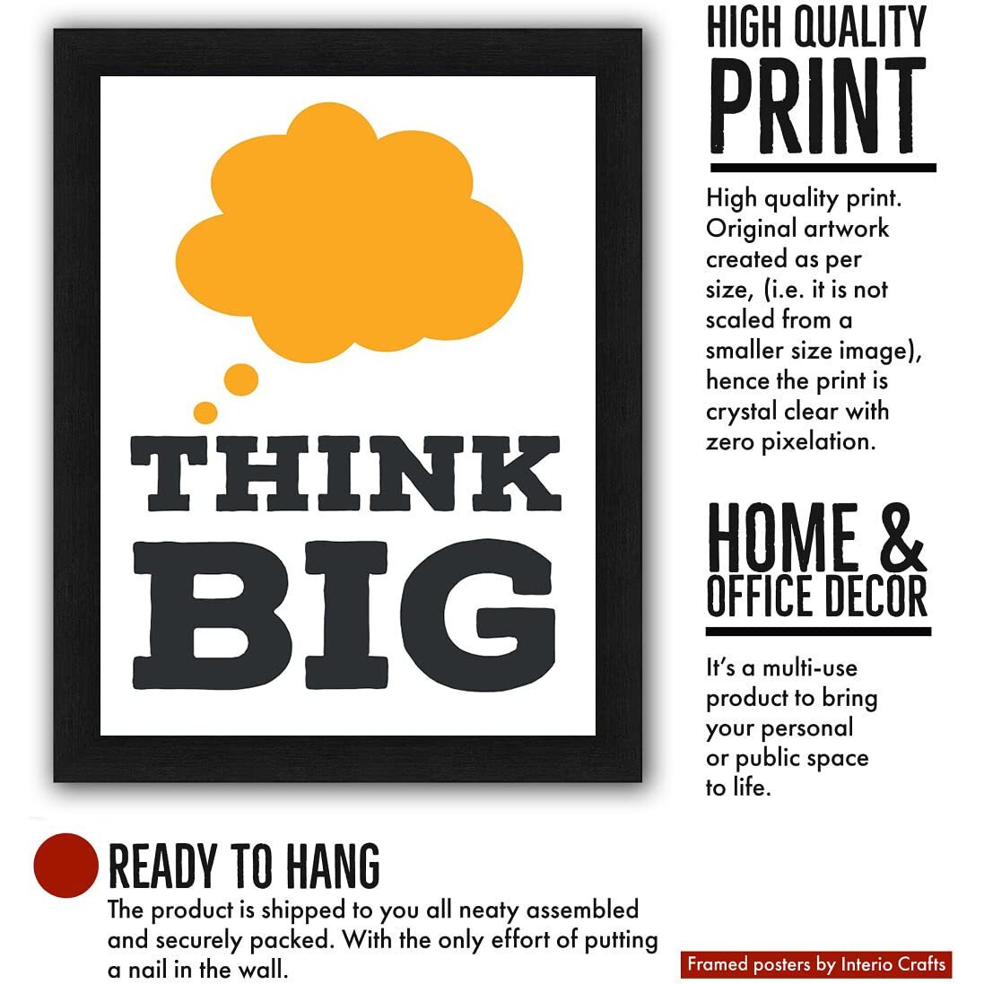 Interio Crafts Think Big Motivational Framed Poster For Office And Home Decoration-Inspirational Framed Poster For Office (Frame Size 13&quotX10" Inches)