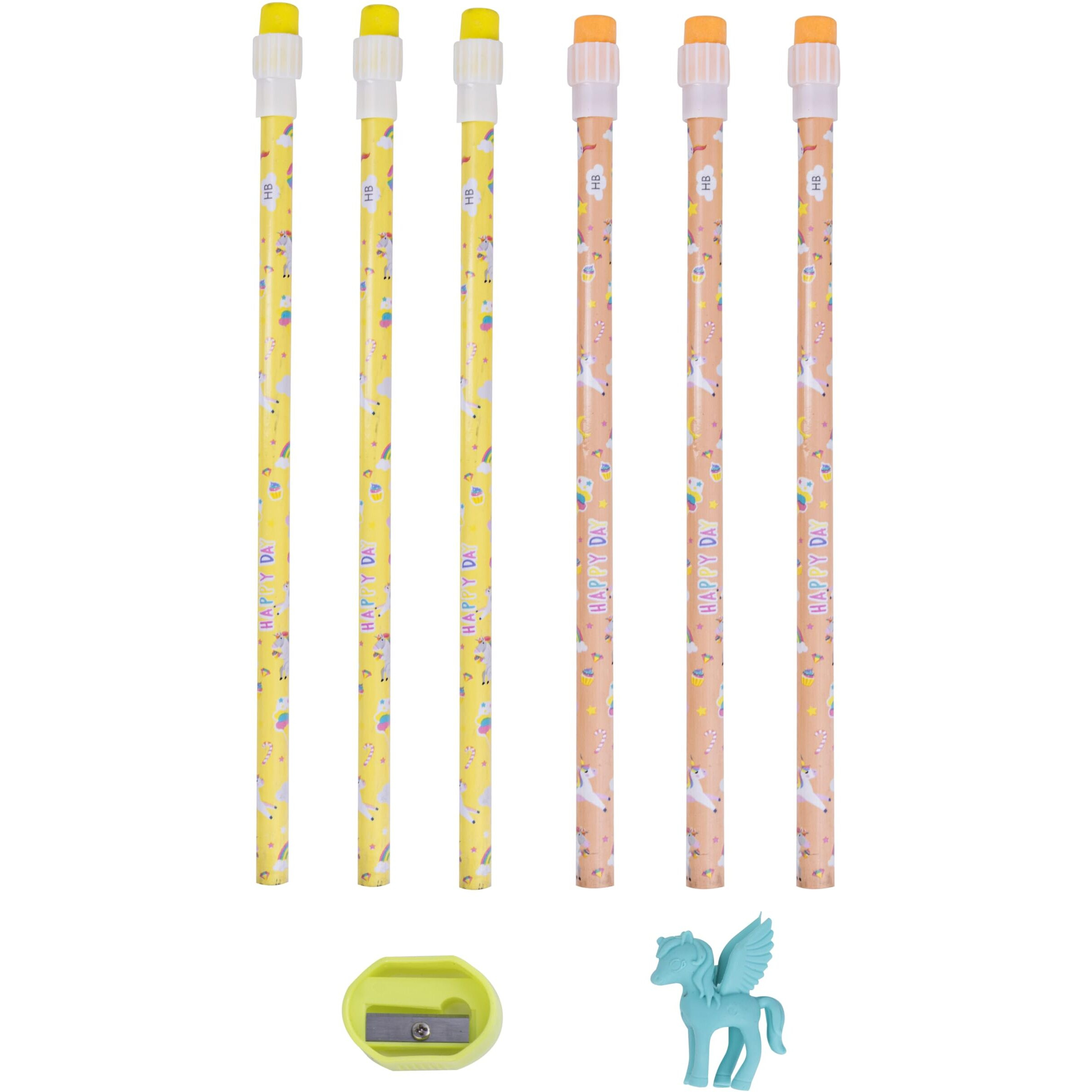 Gethome Unicorn Dream Stationery Pencil Set Combo With Metal Compass, 6 Colorful Pencils, Sharpener, Eraser For School Kids Fun And Functional School Supplies Stationary (Pack Of 1)
