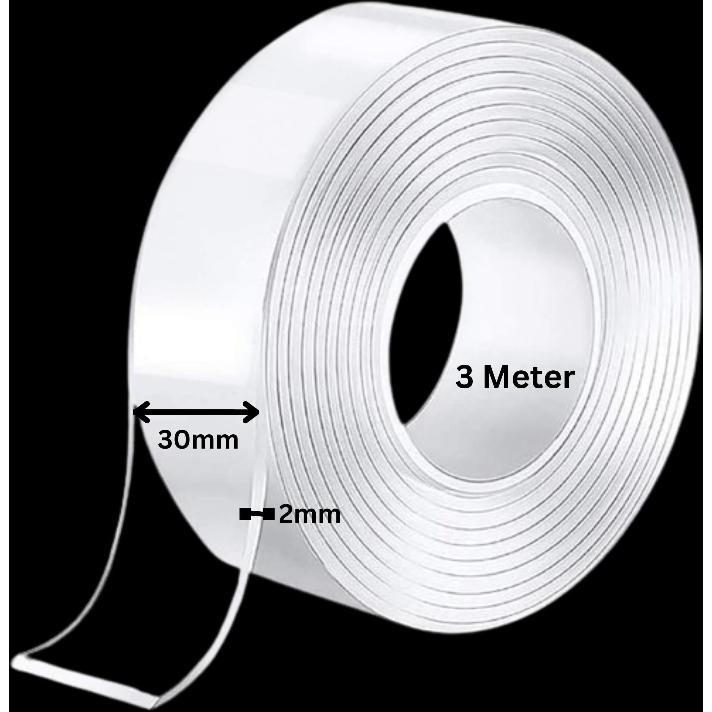Konvio Neer Heavy Duty Double-Sided Washable Tape Adhesive, Reusable, Strong Sticky Tape For Wall, Office, Kitchen, Household, Schools, Removable, No Damage (2Mm X 30Mm X 3Meter)