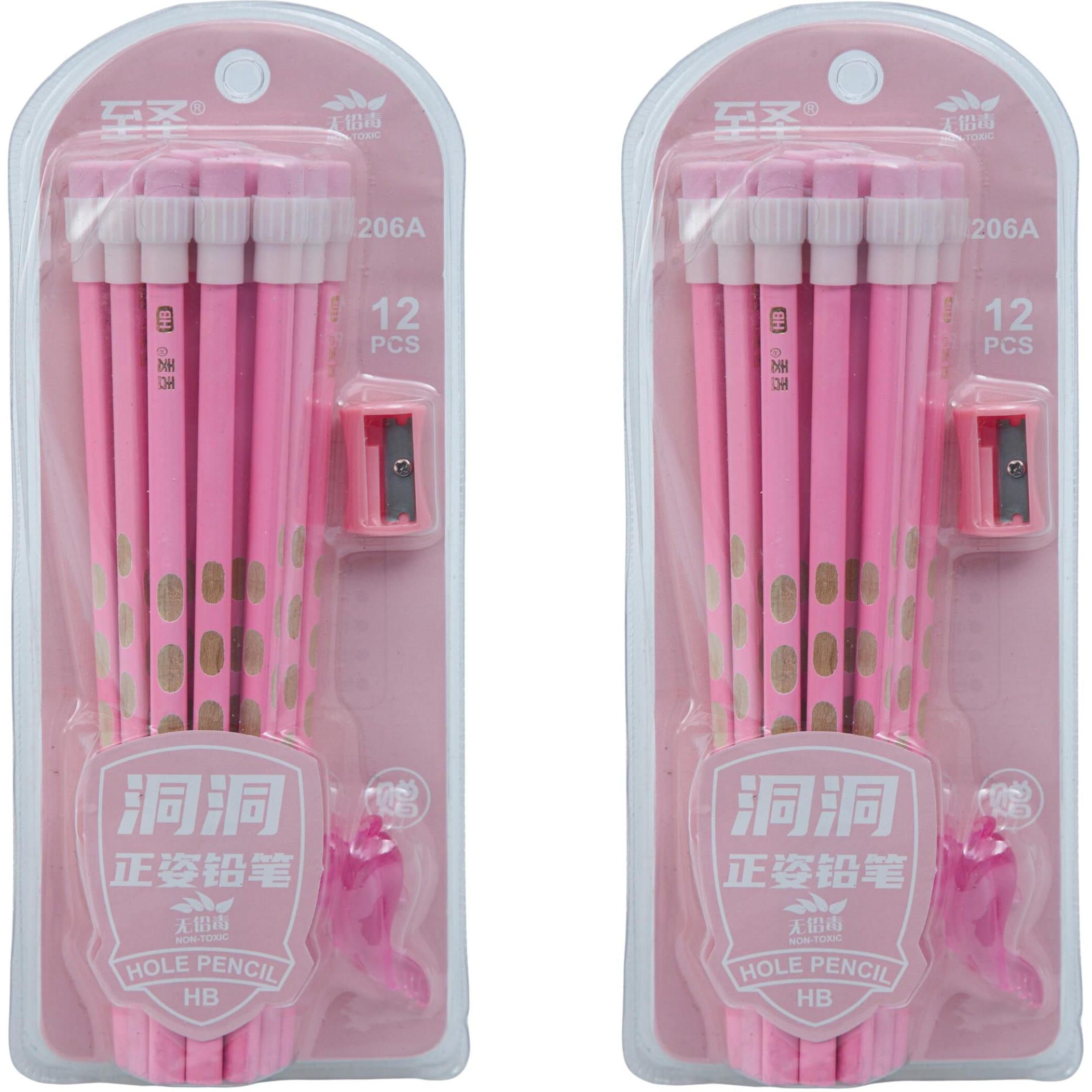 On Shoppy (Label) Dongdong Dark 12 Pencil Set For Sketching, Writing And Crafting For Children With Sharpner And Grips (Pack Of 2)