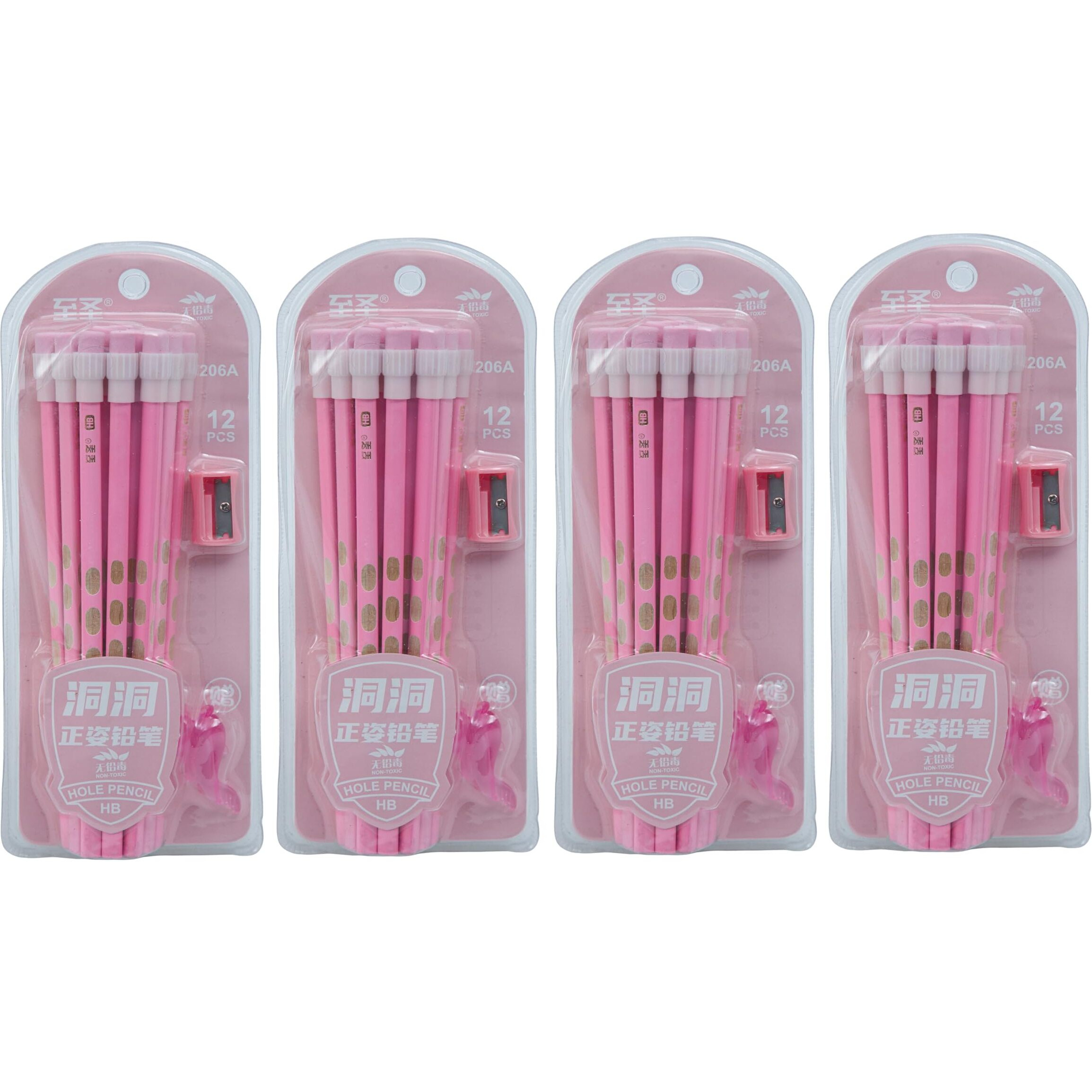 On Shoppy (Label) Dongdong Dark 12 Pencil Set For Sketching, Writing And Crafting For Children With Sharpner And Grips (Pack Of 4)