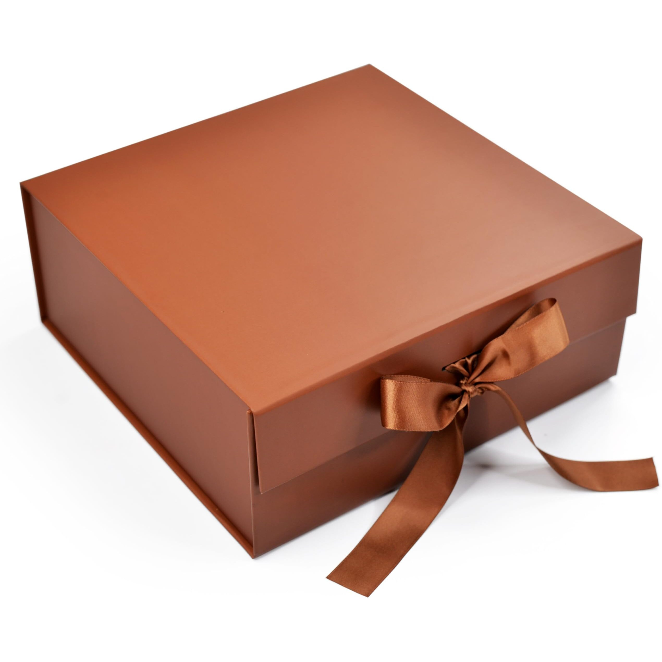 Rbs - Medium Folding Gift Box (1 Pack) Glossy Gift Boxes For Packaging All Occasions (26 X 26 X 10Cm) Gift Boxes For Gifting With Ribbon, Reusable Hamper Box Multipurpose Box (Brown)
