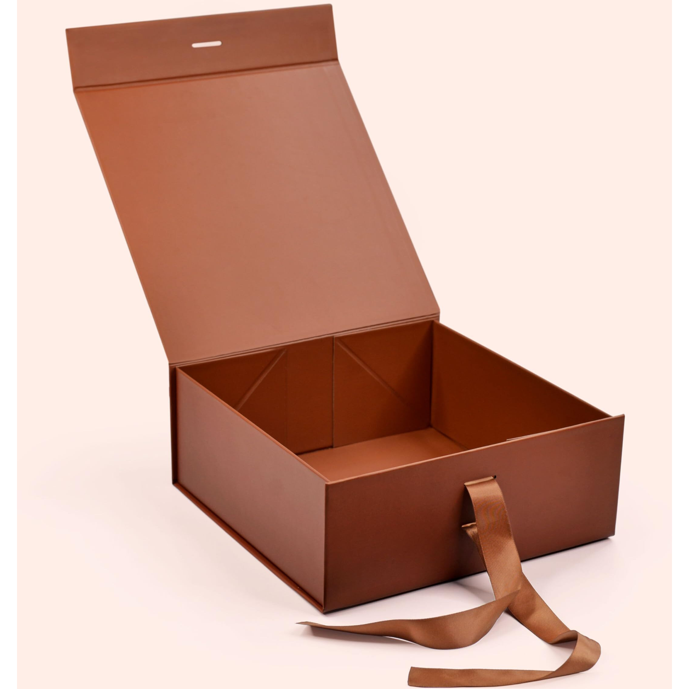 Rbs - Medium Folding Gift Box (1 Pack) Glossy Gift Boxes For Packaging All Occasions (26 X 26 X 10Cm) Gift Boxes For Gifting With Ribbon, Reusable Hamper Box Multipurpose Box (Brown)