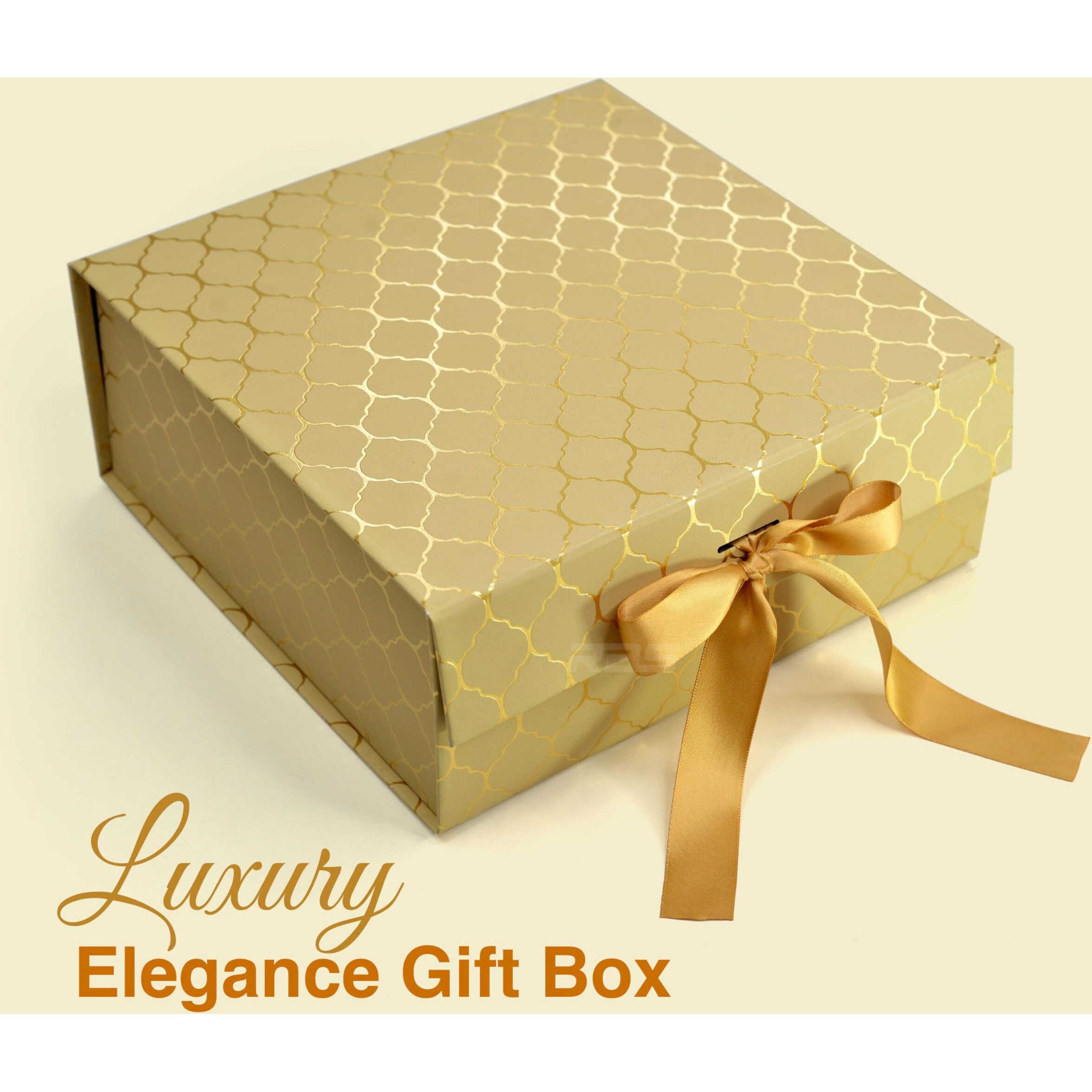 Rbs- Medium Gift Box (26X26X10Cm) Decorative Gift Box For Packing Multipurpose Gift Hampers (1 Pack) Gift Boxes Empty Holds Upto (8Kg) Foldable Hamper Boxes (Golden Honeycomb)