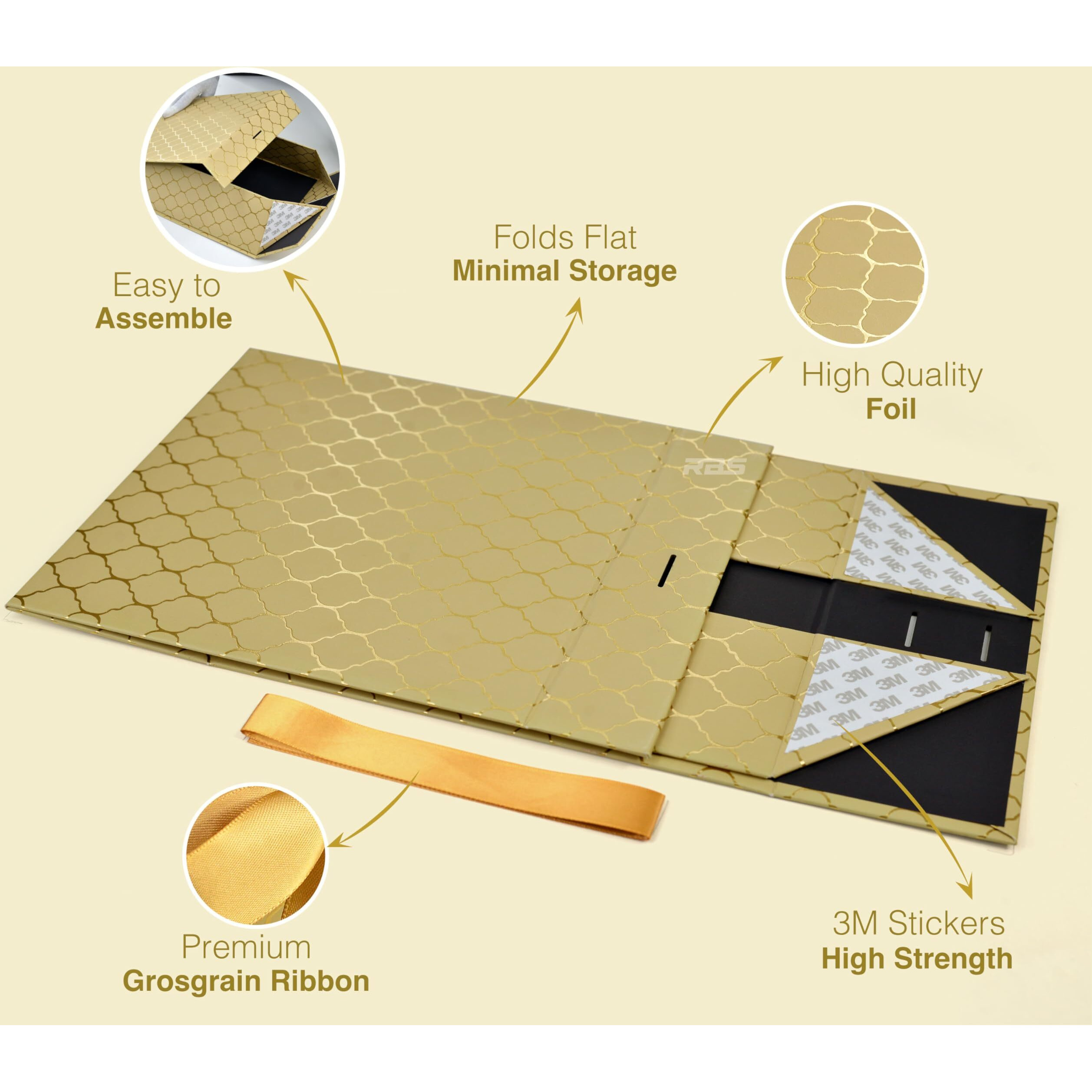 Rbs- Medium Gift Box (26X26X10Cm) Decorative Gift Box For Packing Multipurpose Gift Hampers (1 Pack) Gift Boxes Empty Holds Upto (8Kg) Foldable Hamper Boxes (Golden Honeycomb)