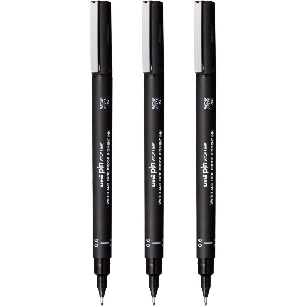 Uniball Pin-200 0.6Mm Fineliner Drawing Pen | Water & Fade Proof Pigment Ink | Ideal For Technical Drawing, Mandala, Calligraphy, Sketching, Doodle Drawing & Diy Crafts | Black, Pack Of 3
