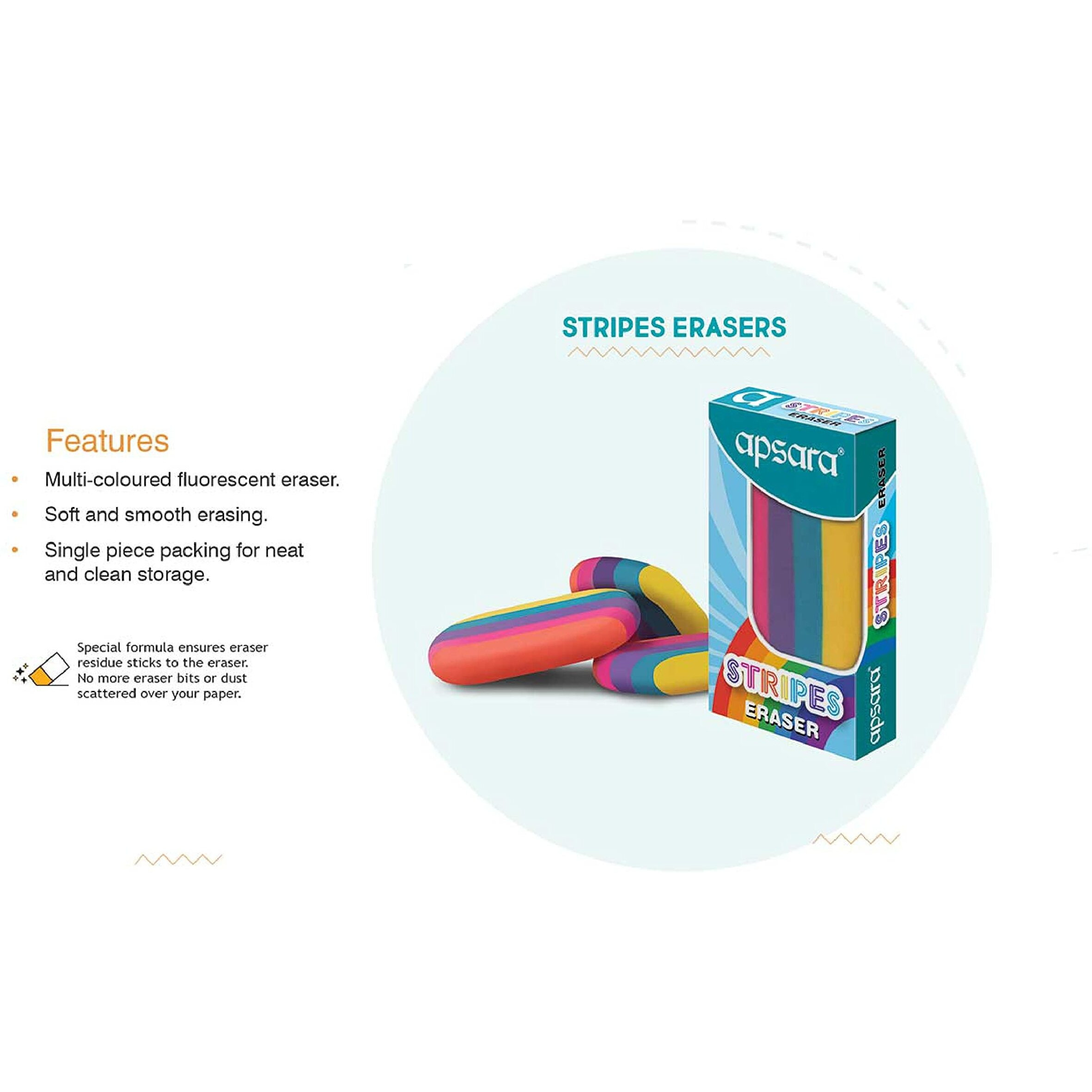 Apsara Stripes Eraser (30 Pcs) And Transparent 90 M Cello Tape 1 Inch (1 Pc)