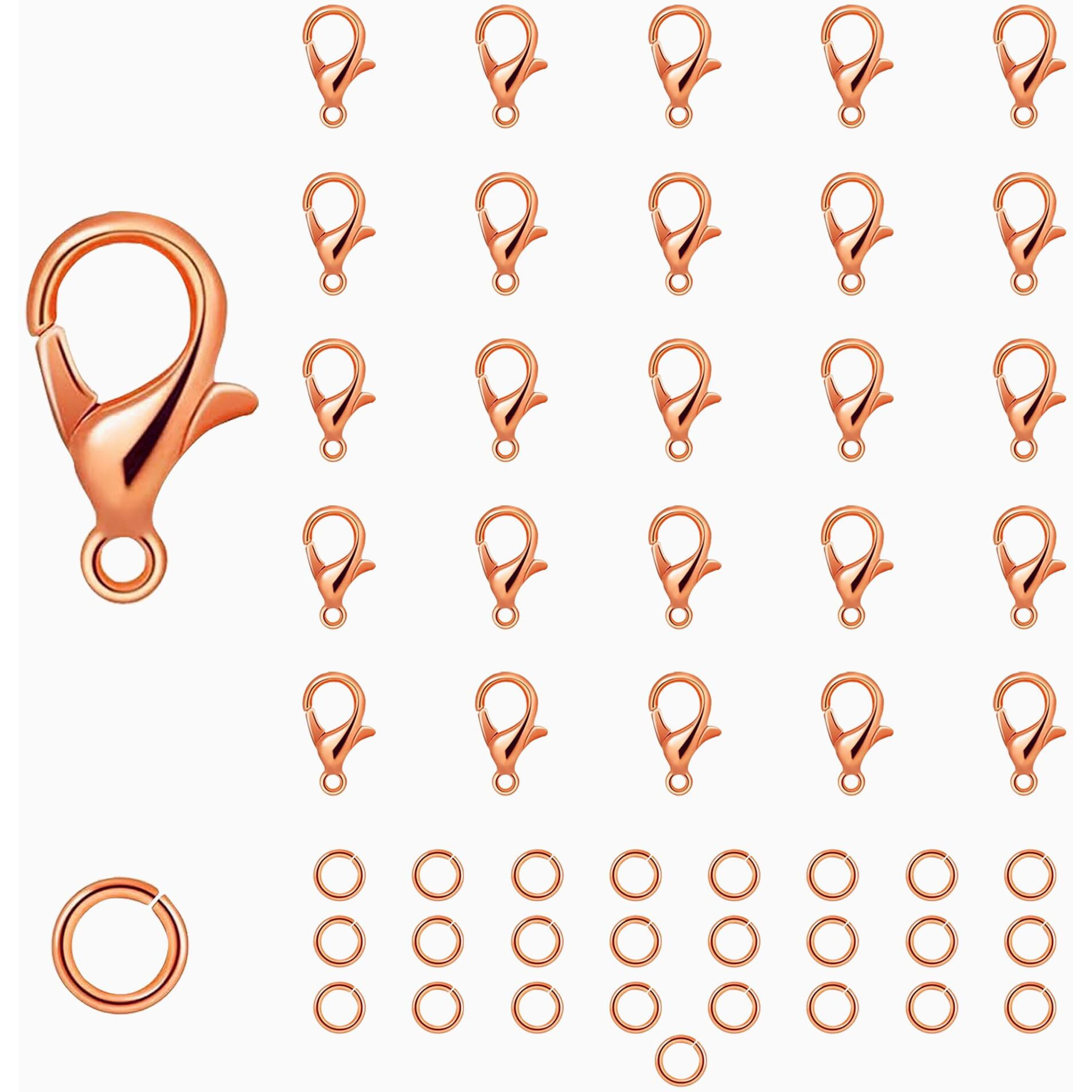 Resonant Craft Stainless Steel Lobster Claw Clasps And Jump Rings Set, 25 Pieces Of Lobster And 25 Pcs Of Open Jump Rings Pieces (Copper)