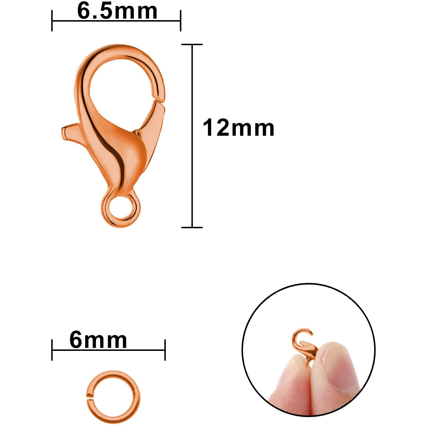 Resonant Craft Stainless Steel Lobster Claw Clasps And Jump Rings Set, 25 Pieces Of Lobster And 25 Pcs Of Open Jump Rings Pieces (Copper)