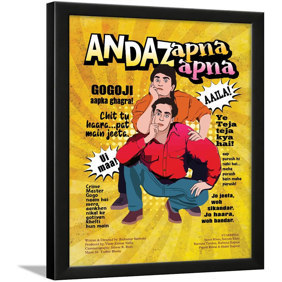 Chaka Chaundh - Andaz Apna Apna - Aamir Khan, Salman Khan Framed Poster - Bollywood Hindi Cinema Movies Poster - (14 X 11 Inches)