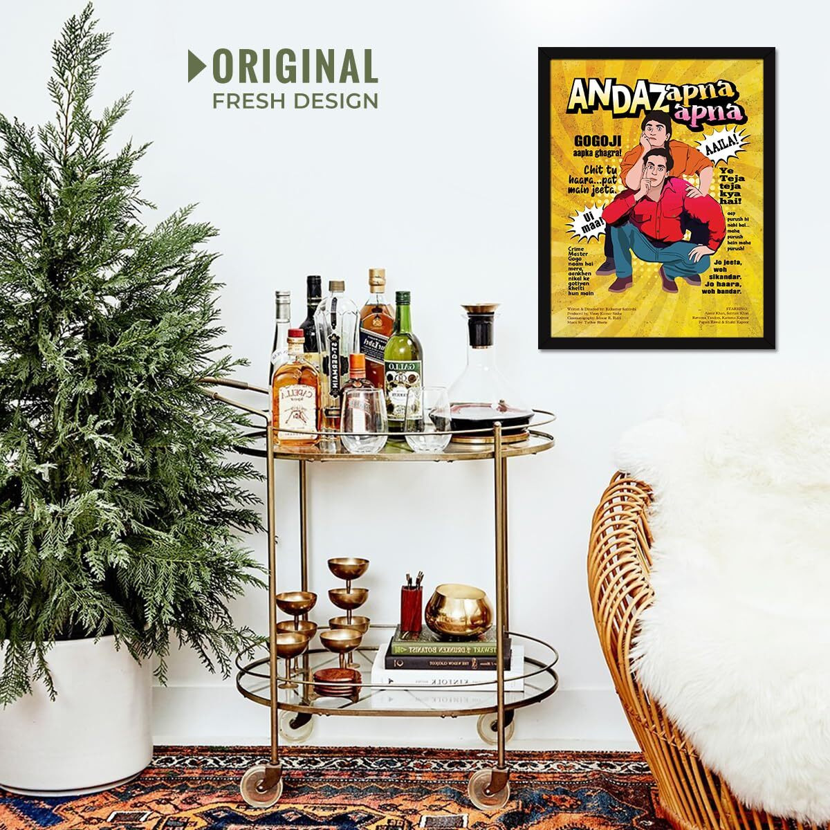 Chaka Chaundh - Andaz Apna Apna - Aamir Khan, Salman Khan Framed Poster - Bollywood Hindi Cinema Movies Poster - (14 X 11 Inches)