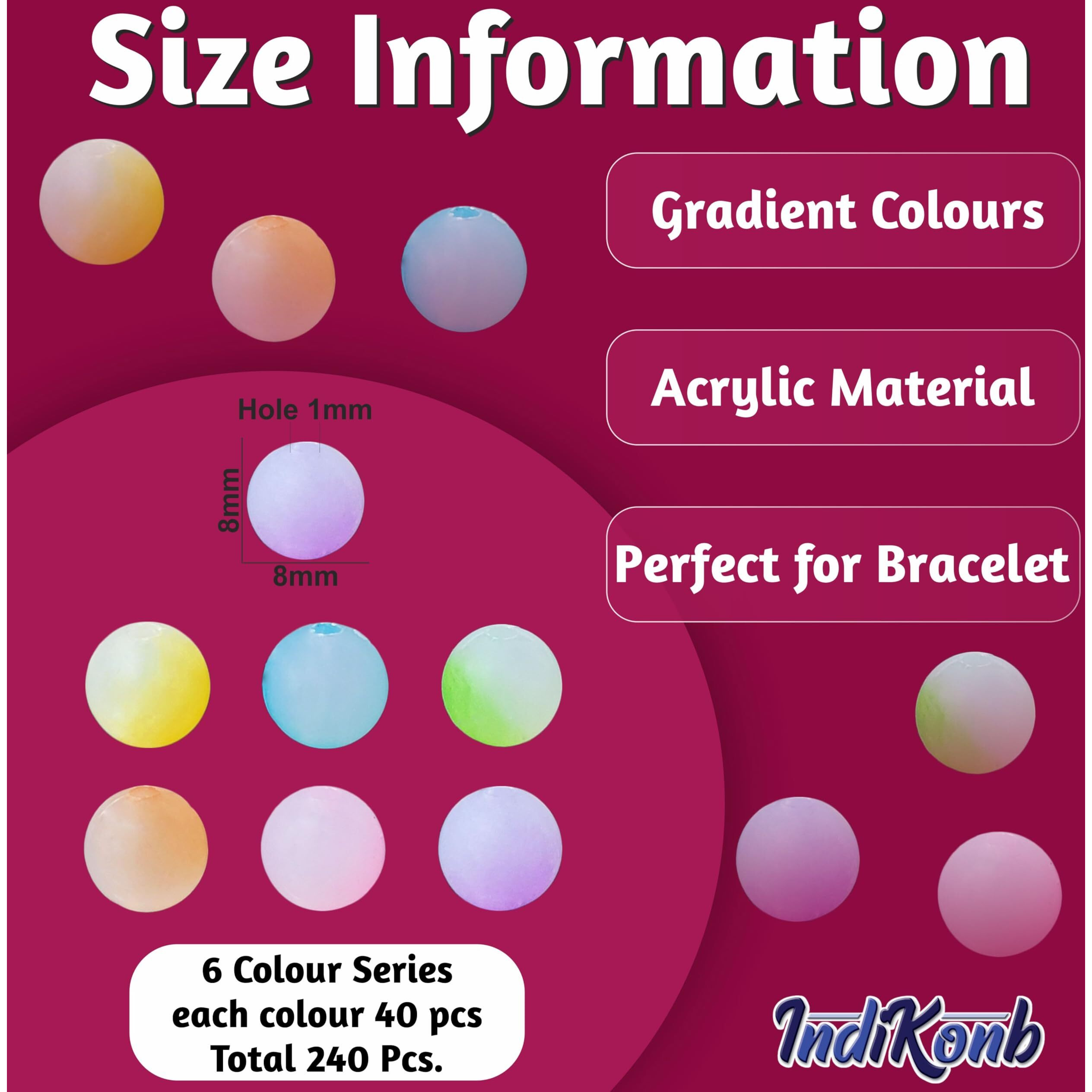 Indikonb Double Shade Acrylic Plastic Bead | Multicolour Dual Tone Candy Beads For Bracelet & Jewellery Making | 8Mm Shiny Beads