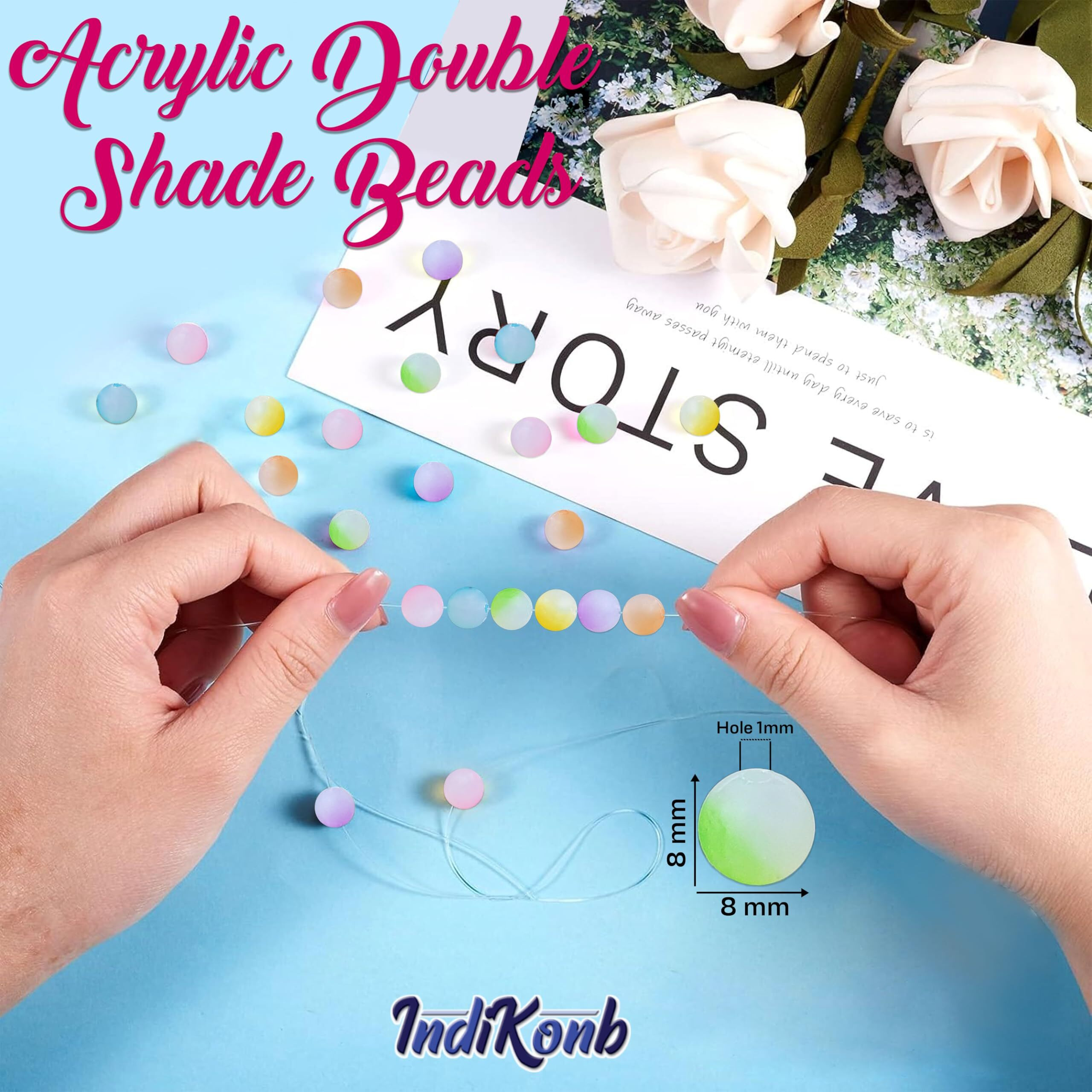 Indikonb Double Shade Acrylic Plastic Bead | Multicolour Dual Tone Candy Beads For Bracelet & Jewellery Making | 8Mm Shiny Beads