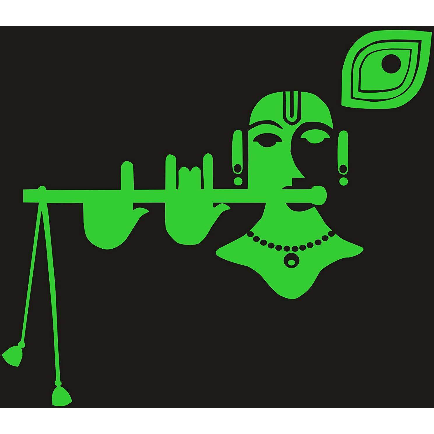 Dreamkraft Radium Flute Krishna Wall Sticker Glow In Dark Room (Green, 32X30 Cm)