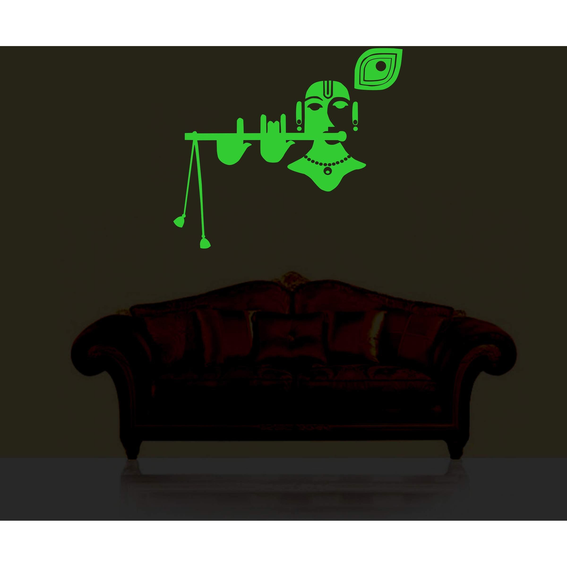 Dreamkraft Radium Flute Krishna Wall Sticker Glow In Dark Room (Green, 32X30 Cm)