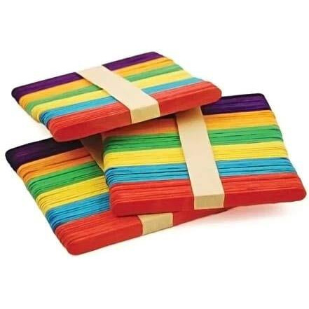 4Myl Wooden Ice Cream Popsicle Sticks For School Projects Pack Of 100 (50 Multicolour And 50 Wooden Coloured)