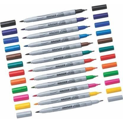 Hauser Art Bonzo 12 Brush & Write Nib Water Color Pens | Dual Nib 24 Pcs Color Brush Pens |Lightweight Brush Pens For Kids | Ideal For Lettering, Writing & Drawing | Multicolor, Set Of 12 Pens