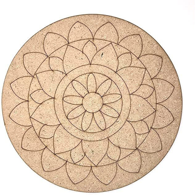 Adikala Engraved Mandala Mdf Base For Diy | 8.Inch_(Set Of 6)