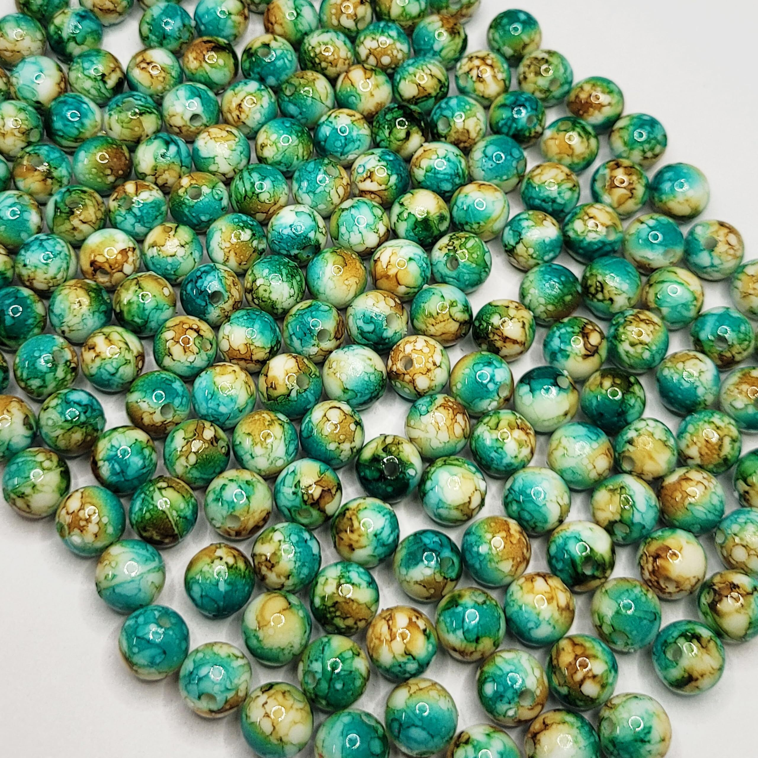 Indikonb Marble Beads For Bracelet Making | 8Mm Acrylic Plastic Multicolour Beads | Colorful Beads For Jewellery Making | Perfect For Bracelet, Necklace, Diy Craft Projects (Green Brown)