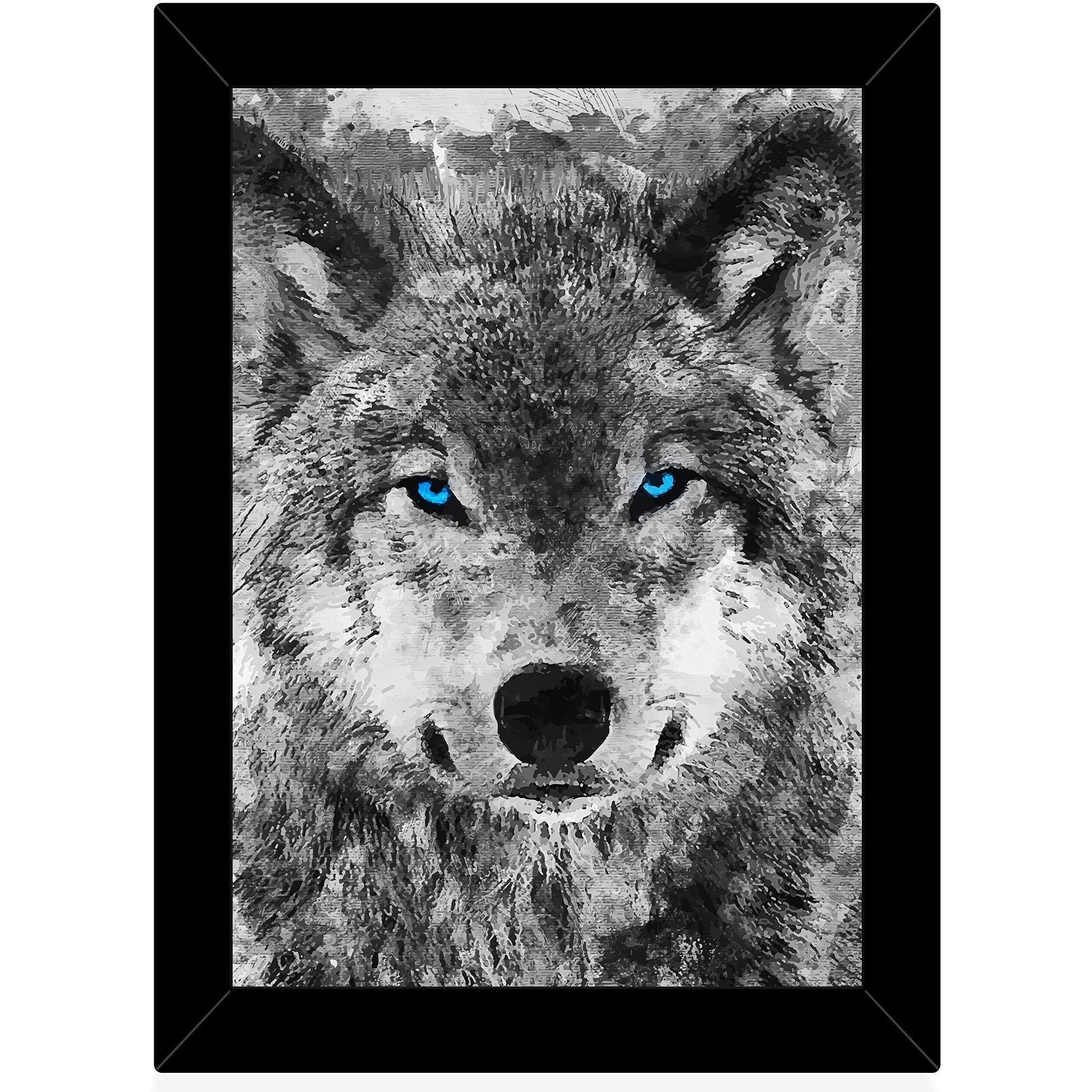 Tied Ribbons White Wolf With Blue Eyes Wall Decorative Hanging Art Illustration, Animal Lover Framed Poster For Kids Room Boys Room Hall Living Room Bedroom Restaurants, Cafes And Home Decor