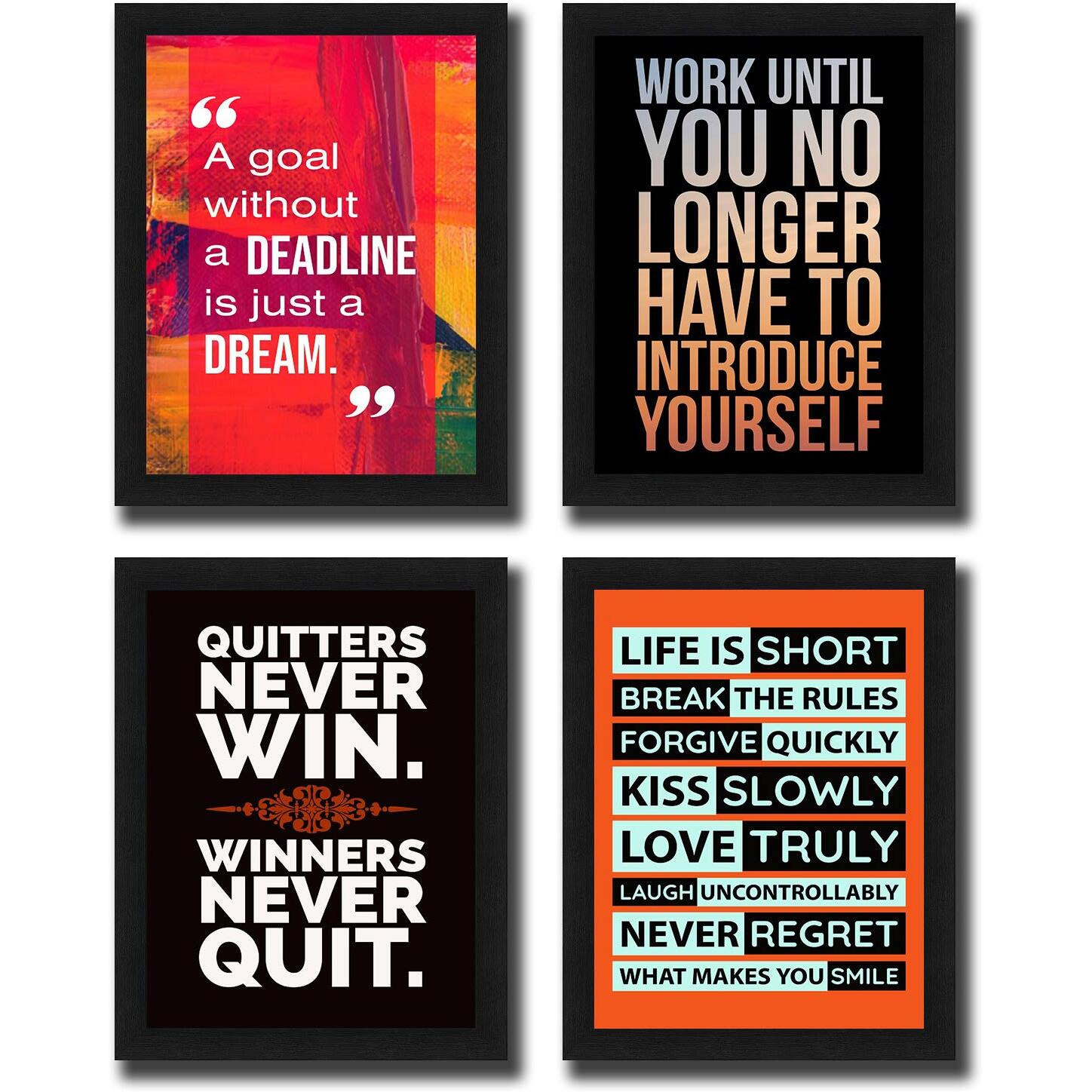 Interio Crafts Motivational Quotes Wall Frames - Inspirational Wall Art For Office, Home, Or Classroom  Positive Mindset Decor - 13&quotX10" Inches,Black - Pack Of 4