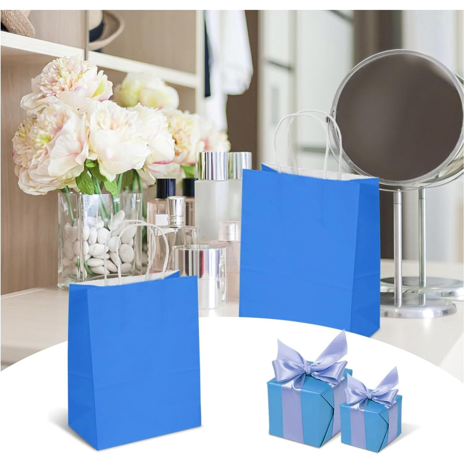 Aakriti Gift Bag Kraft Paper Bags With Handle For Birthdays, Weddings, And Parties Colorful, Durable, And Stylish Gift Packaging Bags, Perfect For Special Events 9.8 X 8 X 3.15 Inch (Blue, 10)