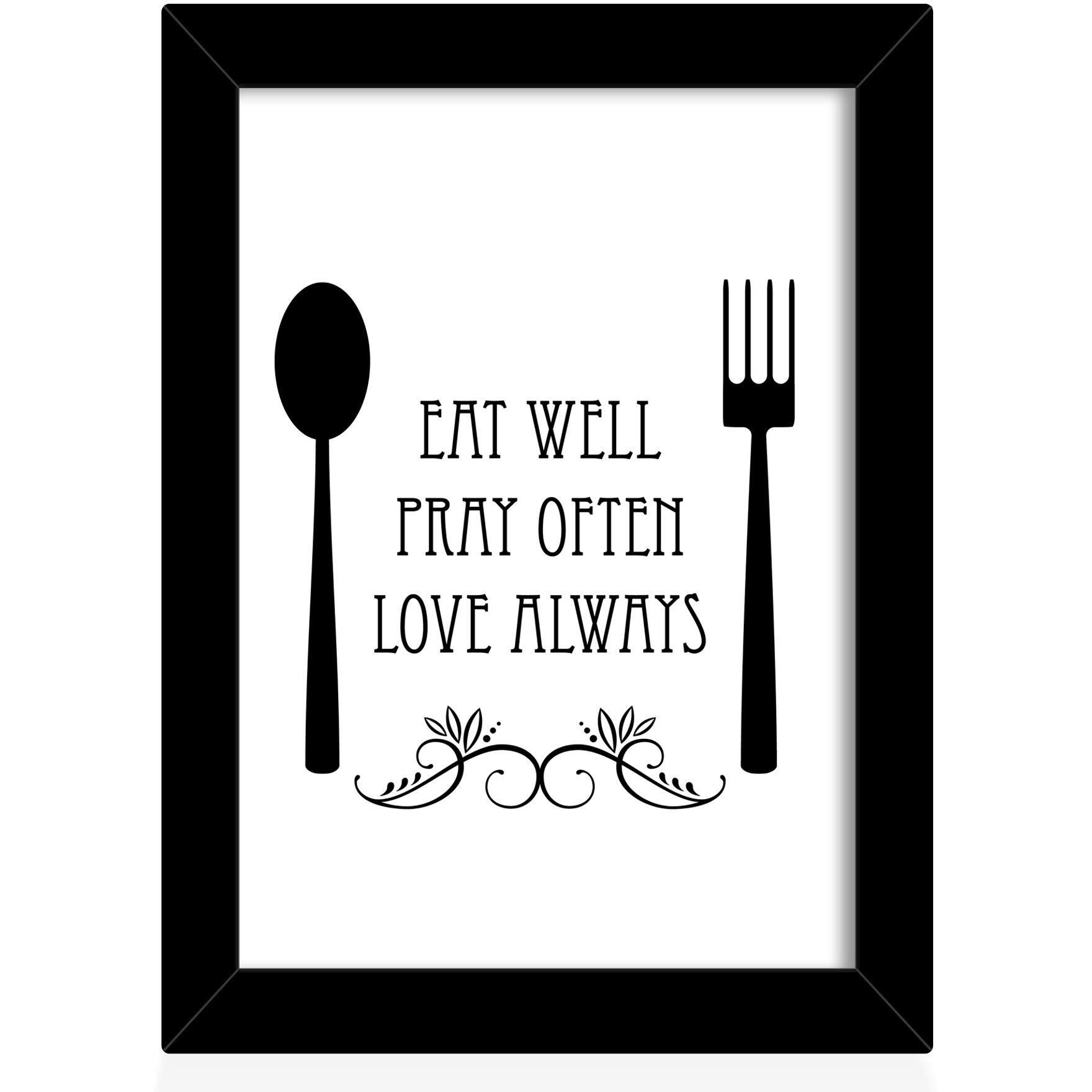 Tied Ribbons Eat Well. Pray Often, Love Always Printed Inspirational Framed Poster For Wall (25.9 Cm X 34.5 Cm)