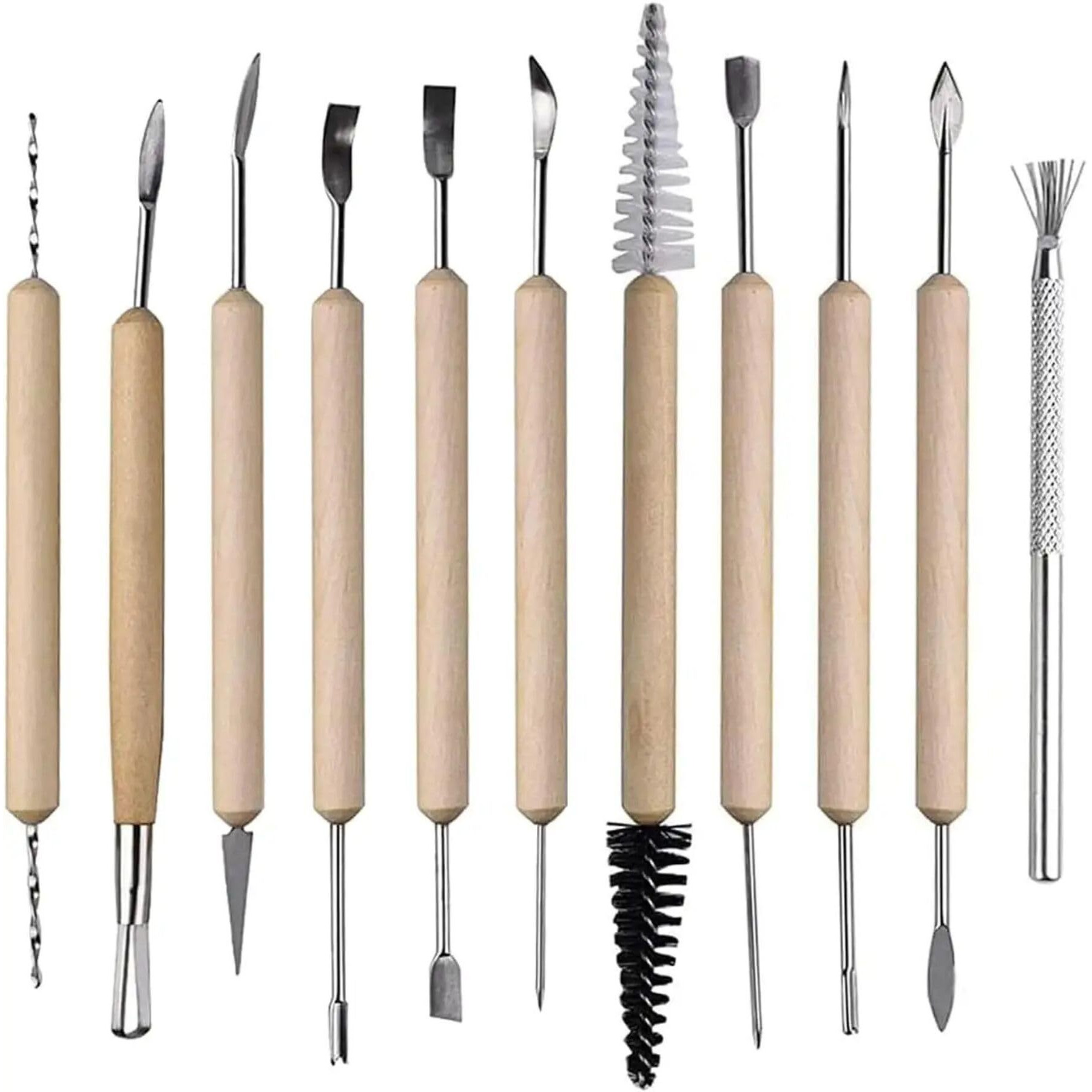 Gold Leaf 11Pcs Clay Sculpting & Pottery Tools Set  Professional Ceramic Carving & Modeling Kit With Wooden Handles, Ball Stylus & Dotting Tools | For Clay Crafts, Diy Art, Handbuilding & Engraving