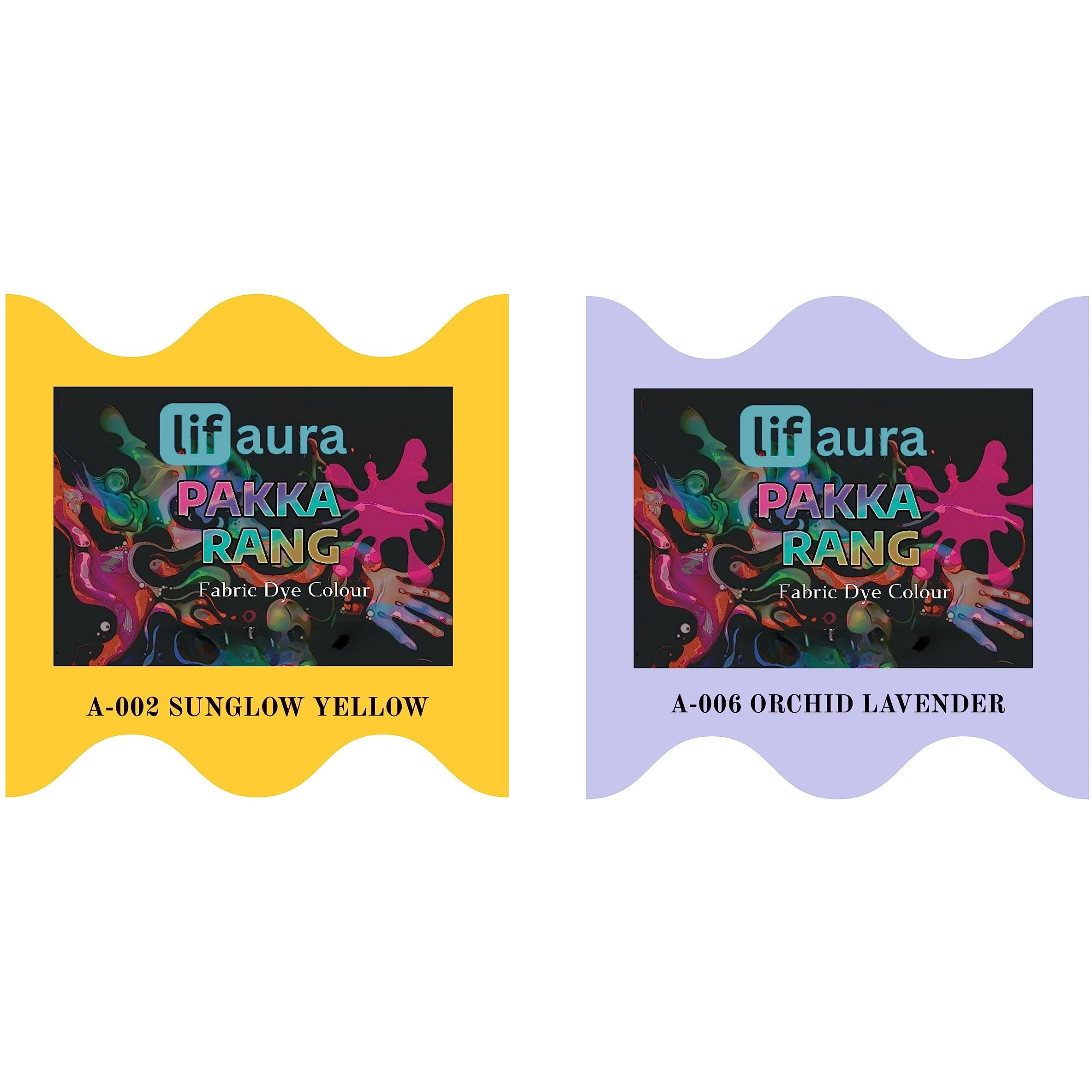Prokart Lifaura Pakka Rang Fabric Permanent Dye Color Kit Pack Of 6 Sachets (5G Each 30G Pack) With 30G Dyfixershadea-002 Golden Yellow02 & Lavender06 Each Color 3 Sachets
