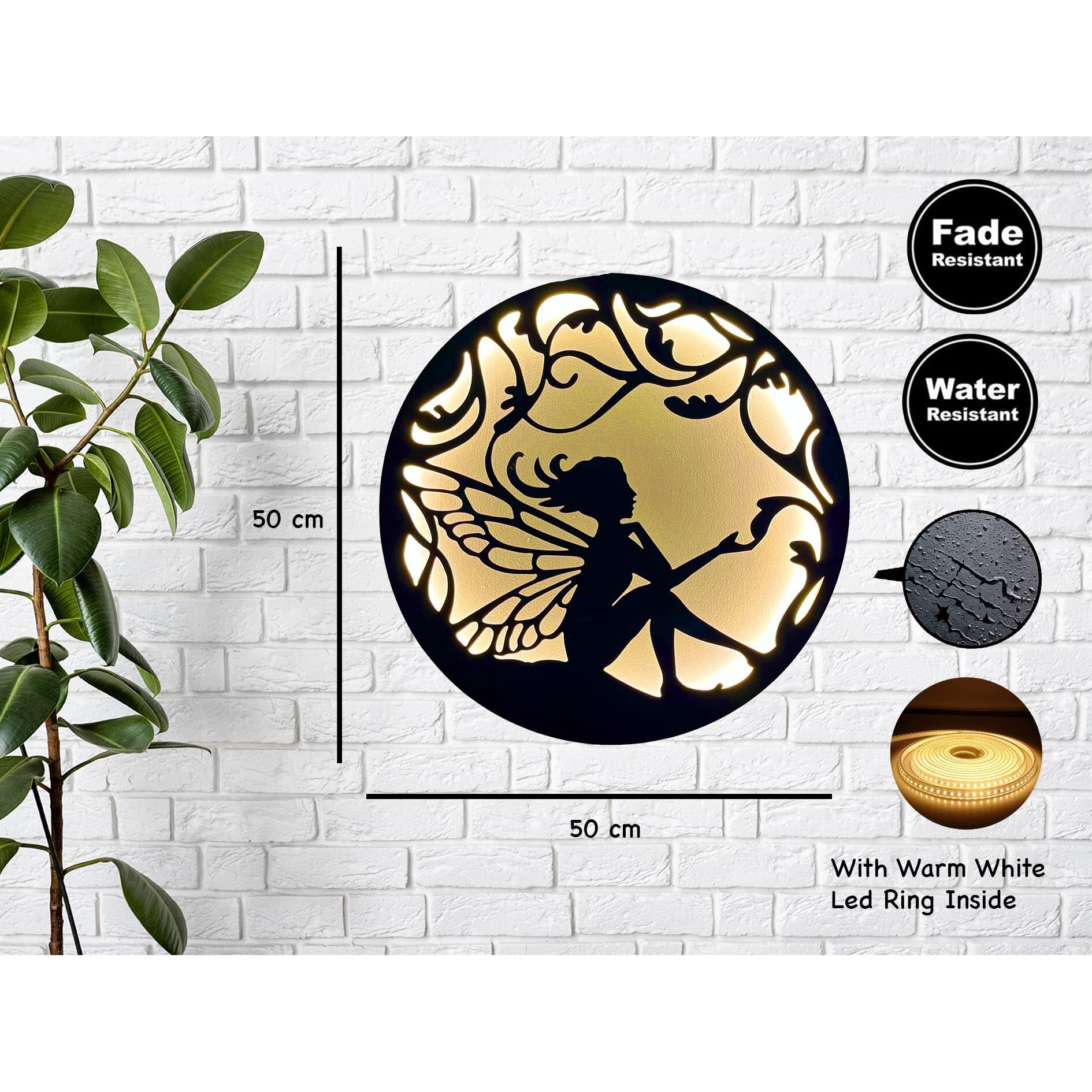 Eu Enchanting Led Fairy Wall Art - Water/Fade Resistant, Indoor Dcor - 50Cm Radius - Perfect For Homes & Offices